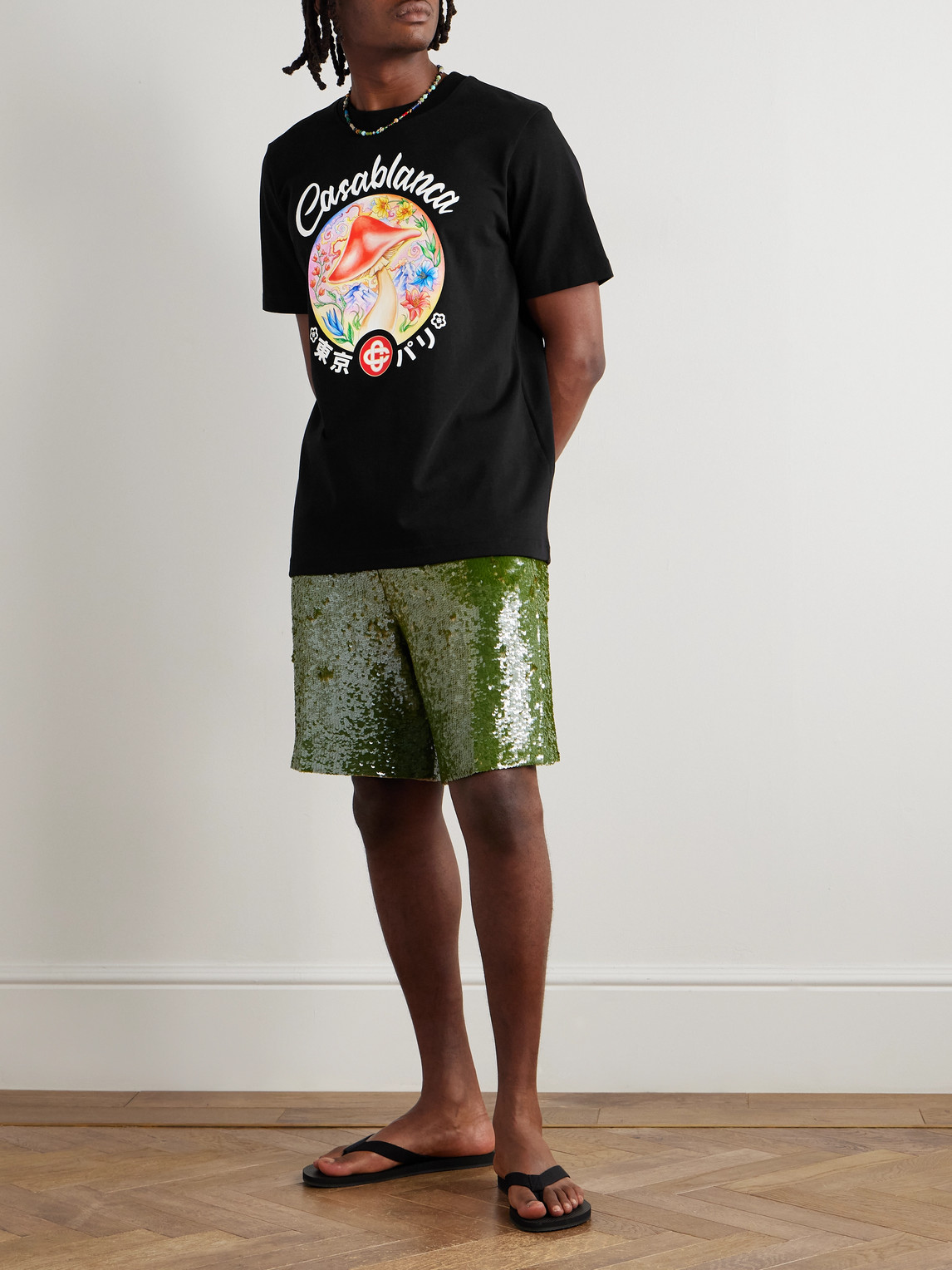 Casablanca Black Crewneck T-shirt With Logo On The Front In Cotton Man