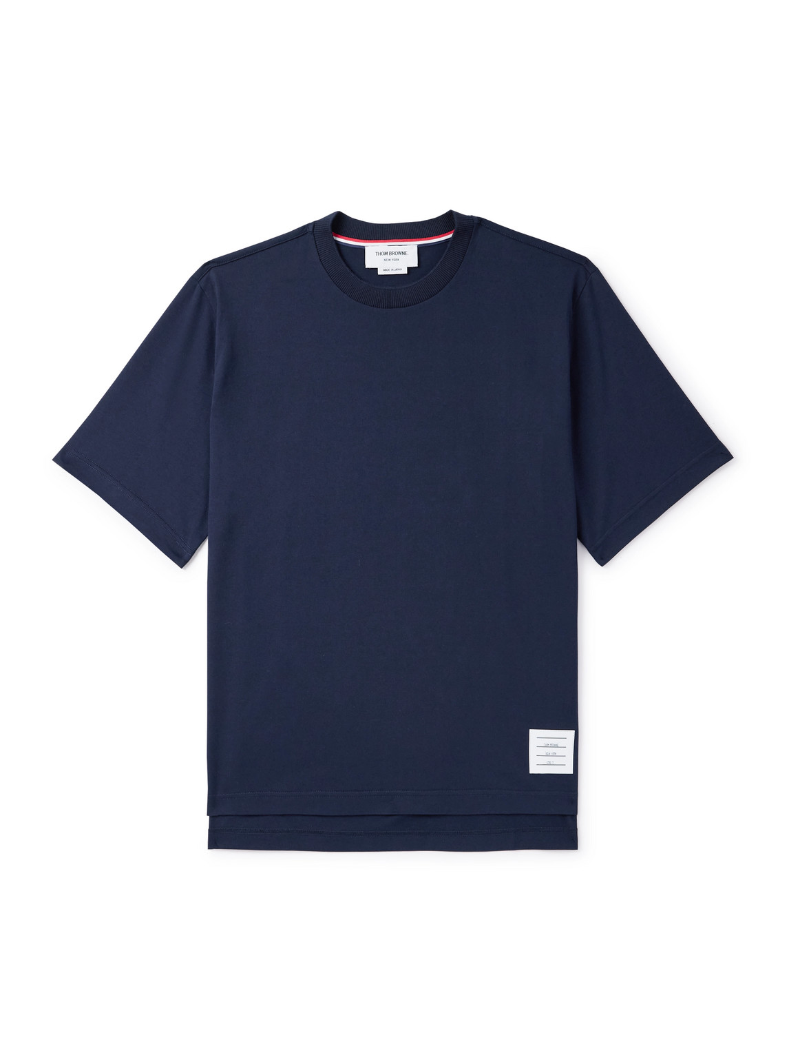 Thom Browne Logo-appliquéd Striped Cotton-jersey T-shirt In Blue