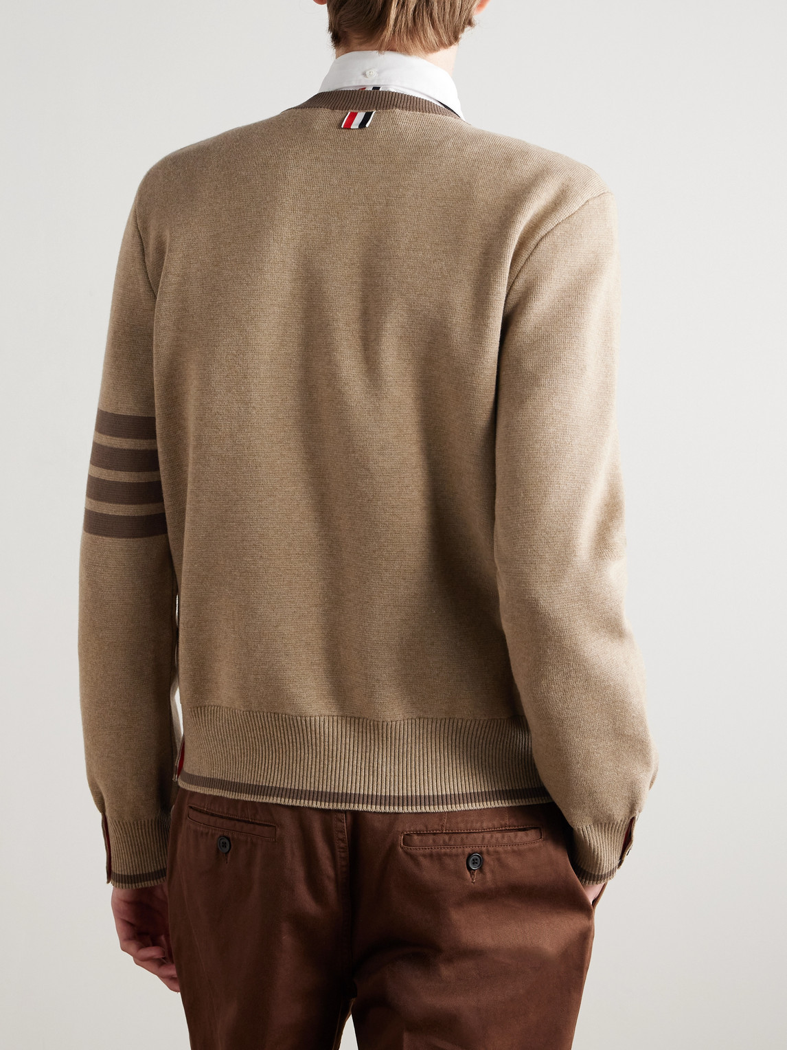 Thom Browne Milano Stitch Cotton Crewneck Sweater In Brown