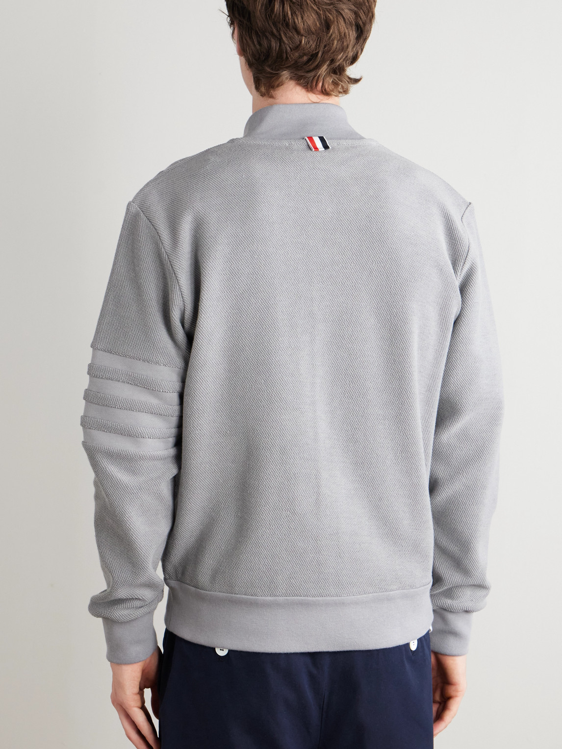 Thom Browne Striped Cotton-terry Zip-up Sweater In Gray
