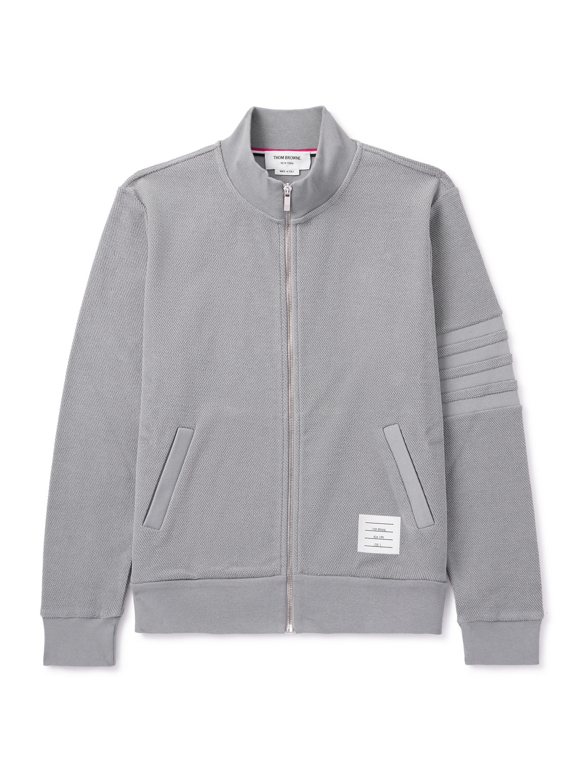 Thom Browne Striped Cotton-terry Zip-up Sweater In Gray