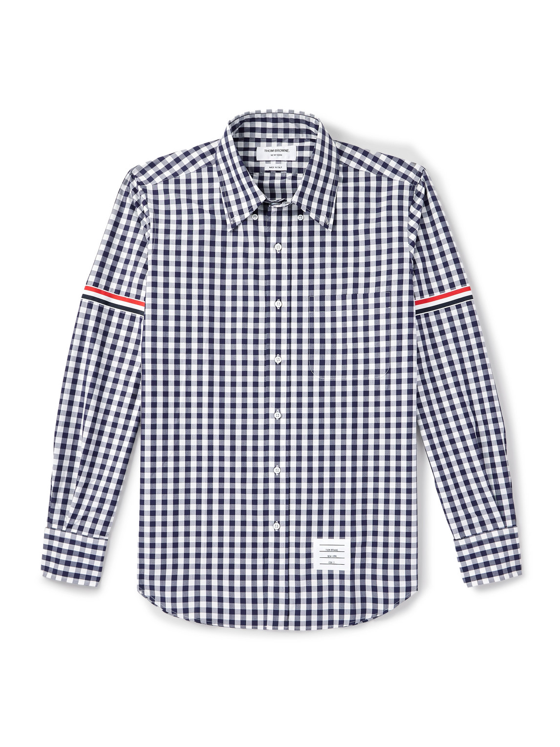Button-Down Collar Logo-Appliquéd Webbing-Trimmed Gingham Cotton-Poplin Shirt