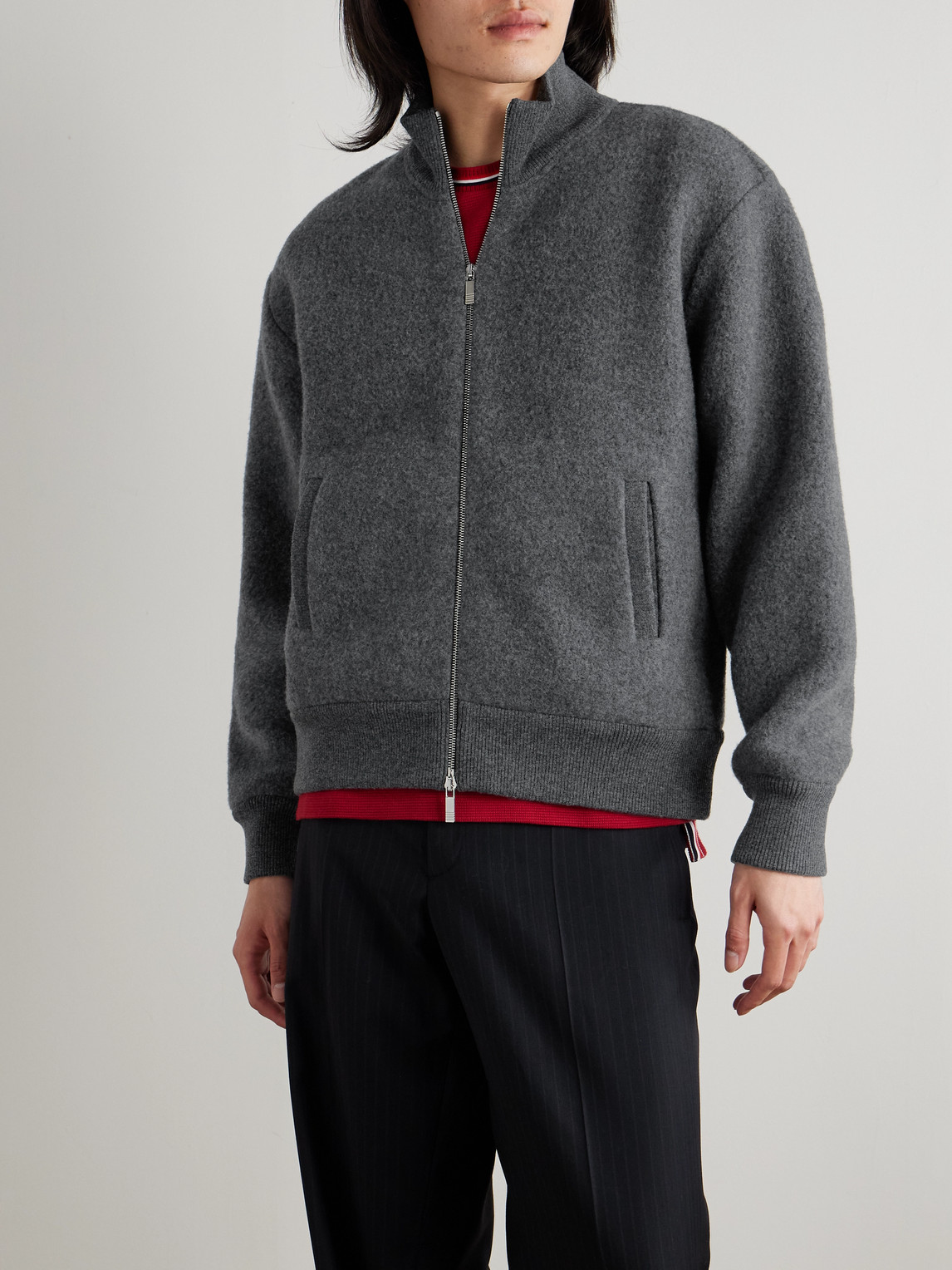 Thom Browne Wool-fleece Zip-up Jacket In Gray