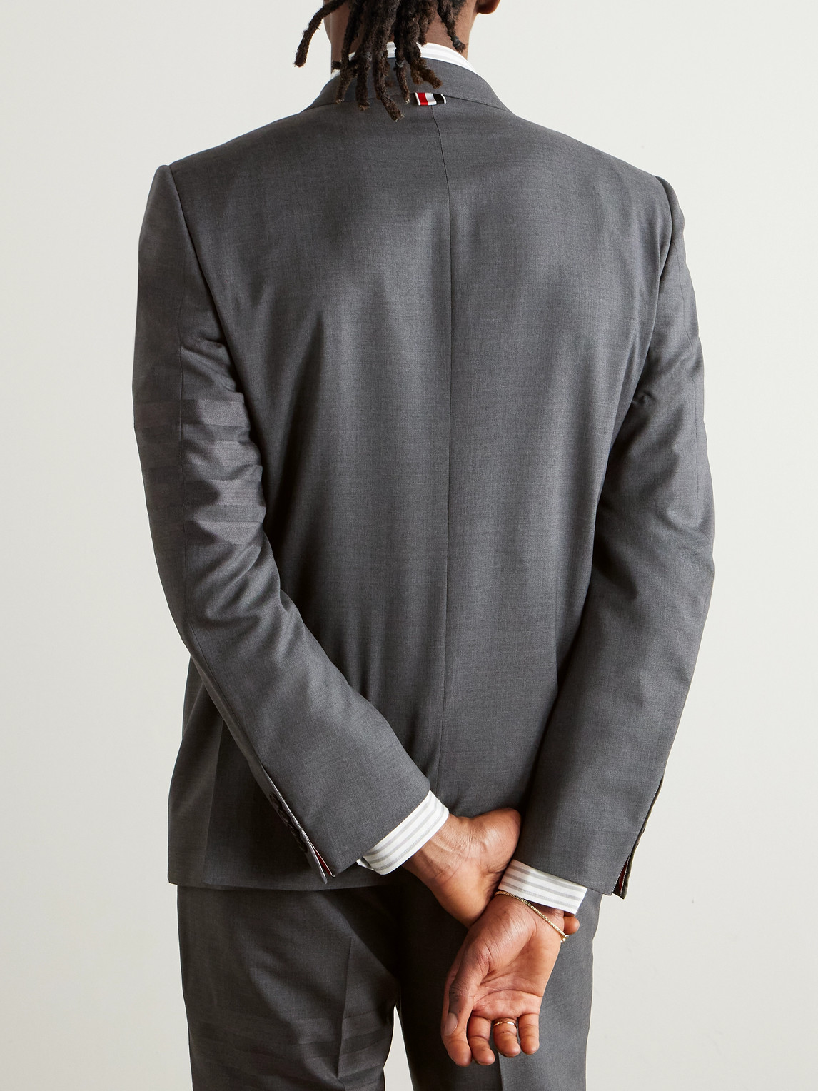 Thom Browne Grey Slim-fit Striped Wool Suit Jacket In Gray