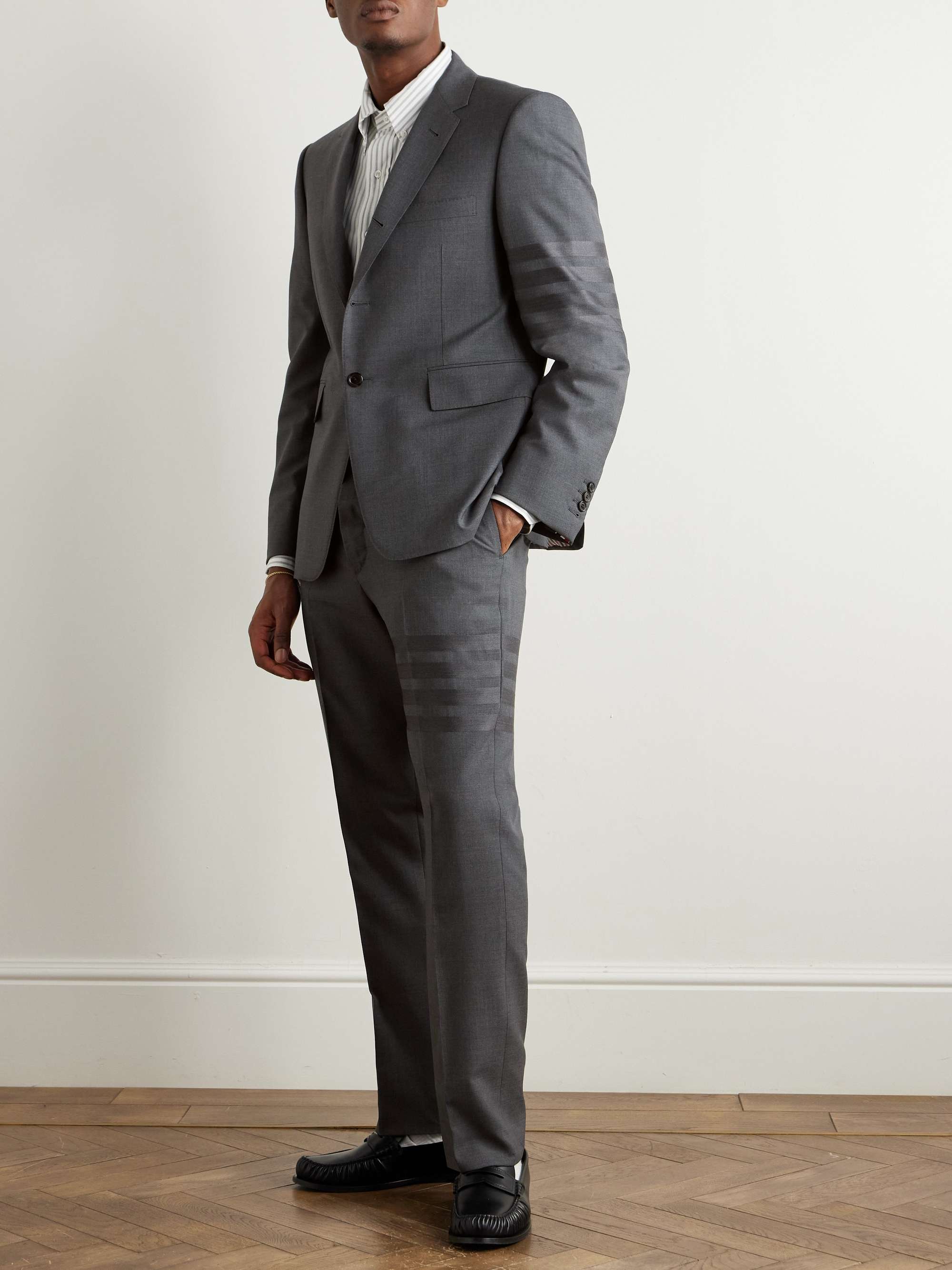 THOM BROWNE Grey Slim-Fit Striped Wool Suit Jacket