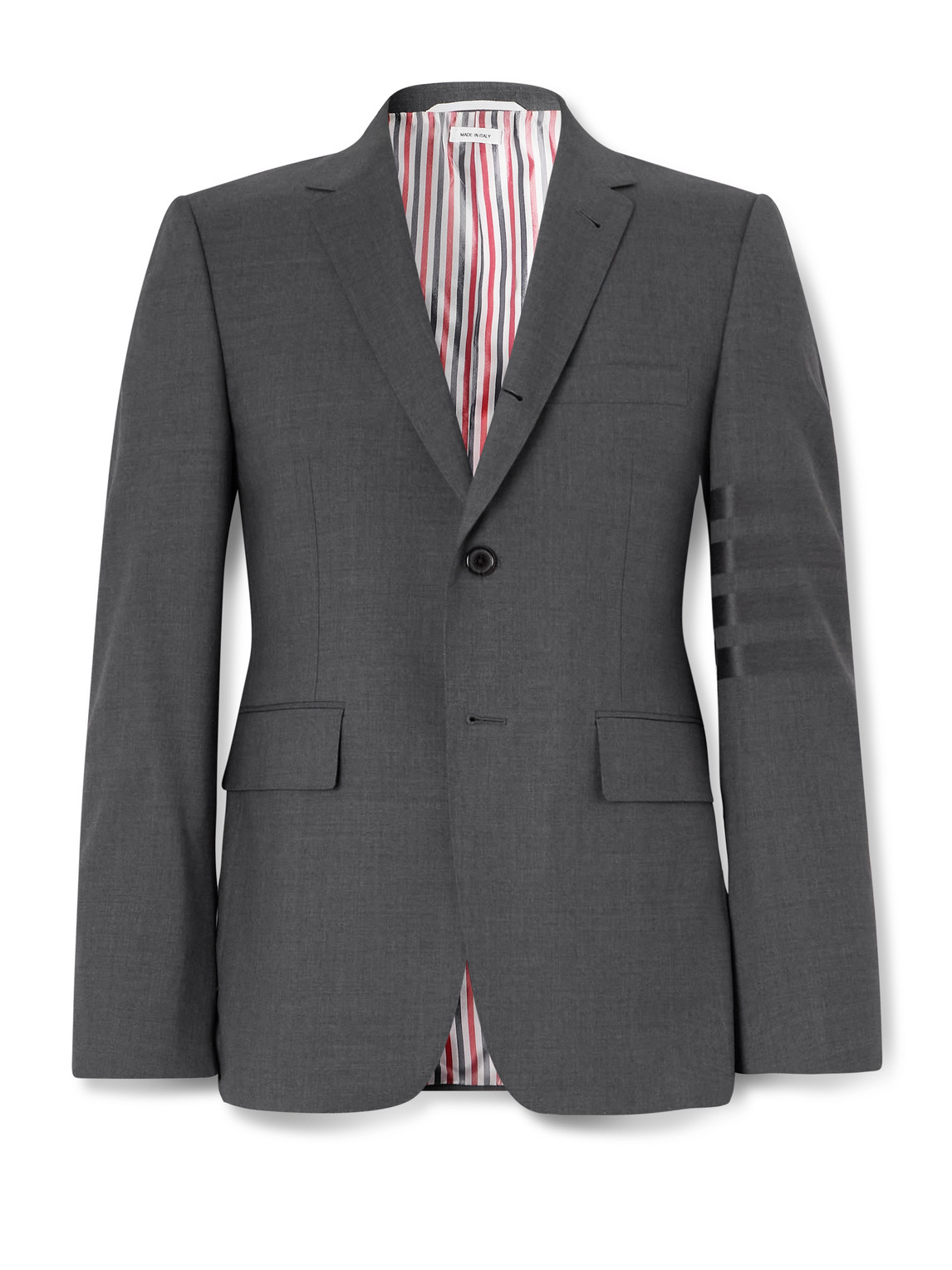 Thom Browne Grey Slim-fit Striped Wool Suit Jacket In Gray