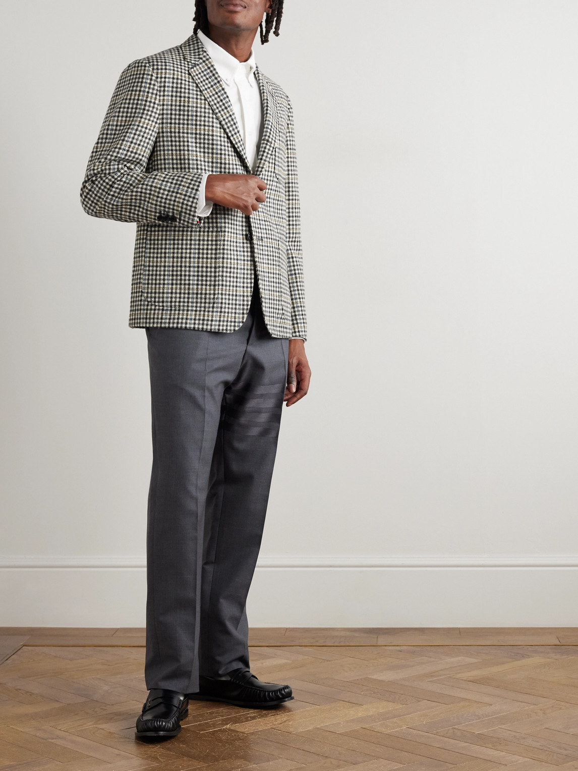Thom Browne Unstructured Checked Houndstooth Wool-tweed Blazer In Green