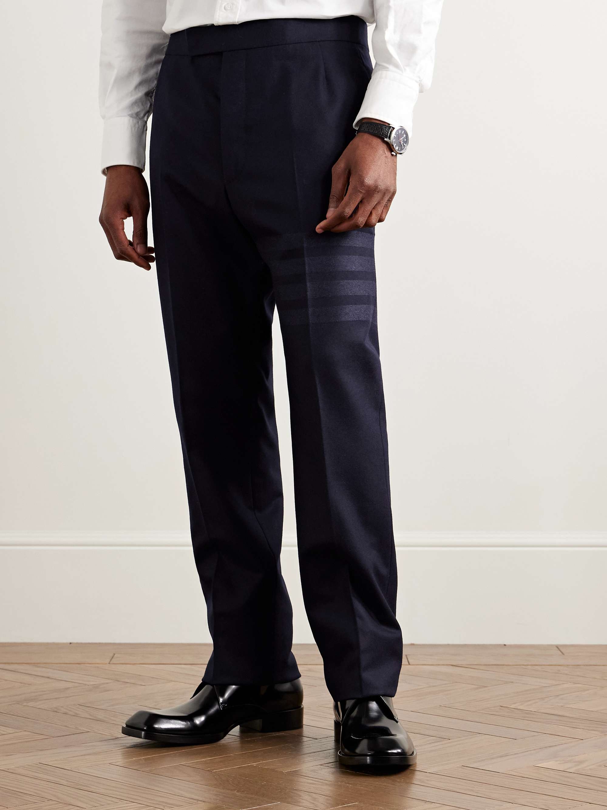 韓国 ファッション通販 THOM BROWNE Slim-Fit Straight-Leg Striped Wool and Cashmere パンツ