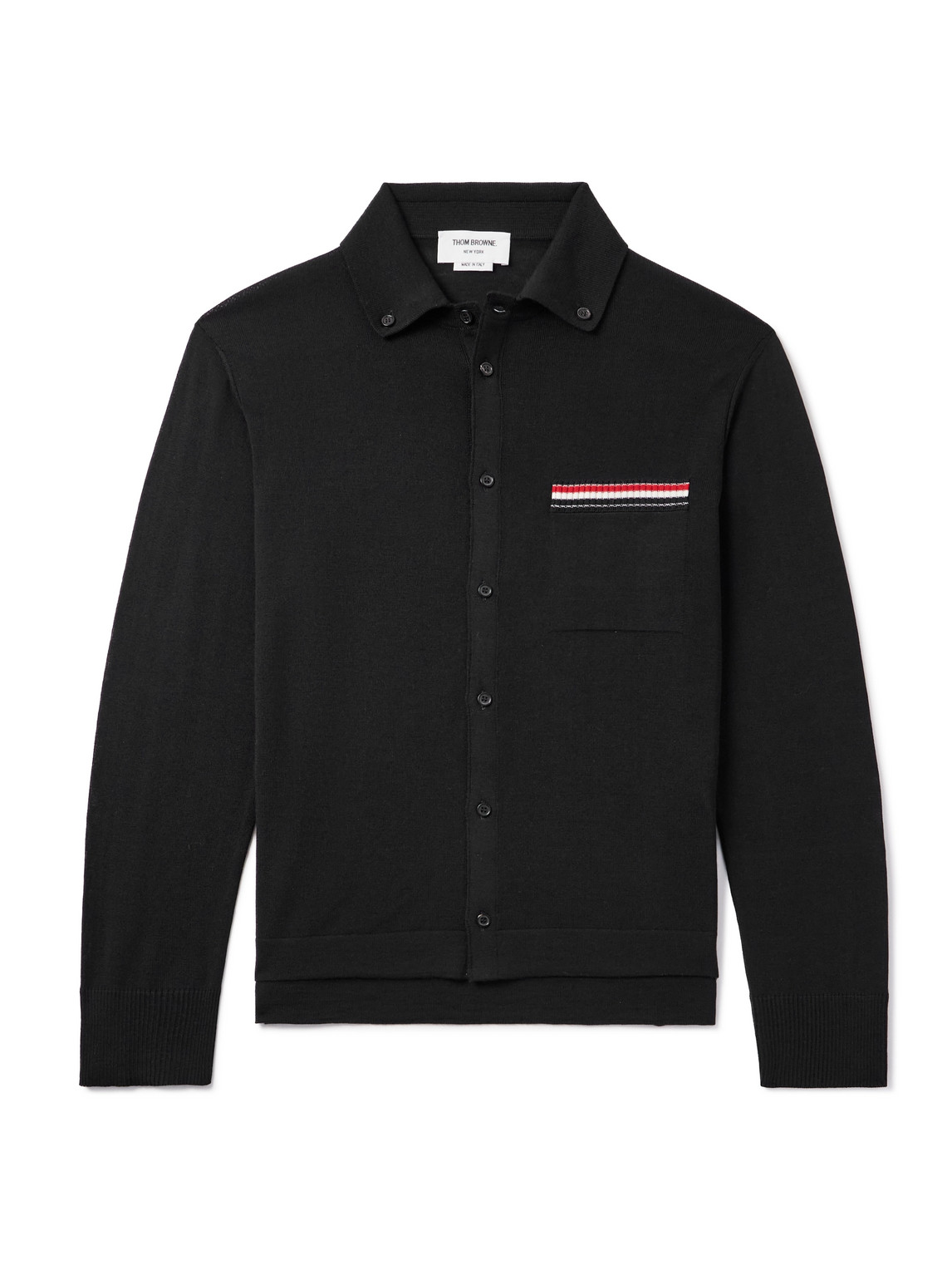 Thom Browne Slim-fit Button-down Collar Striped Wool Cardigan In Black
