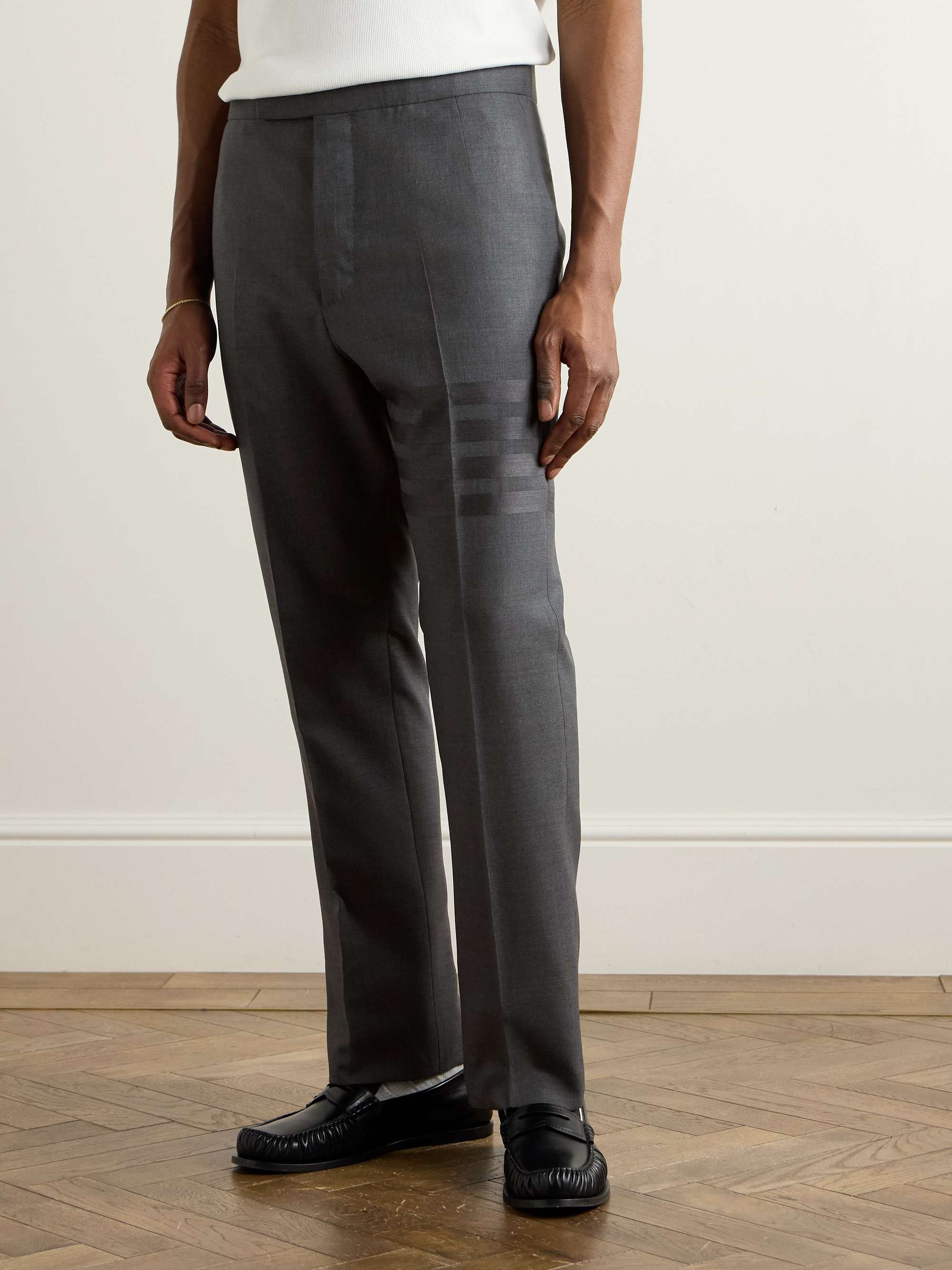 THOM BROWNE Slim-Fit Tapered Striped Wool Suit Trousers