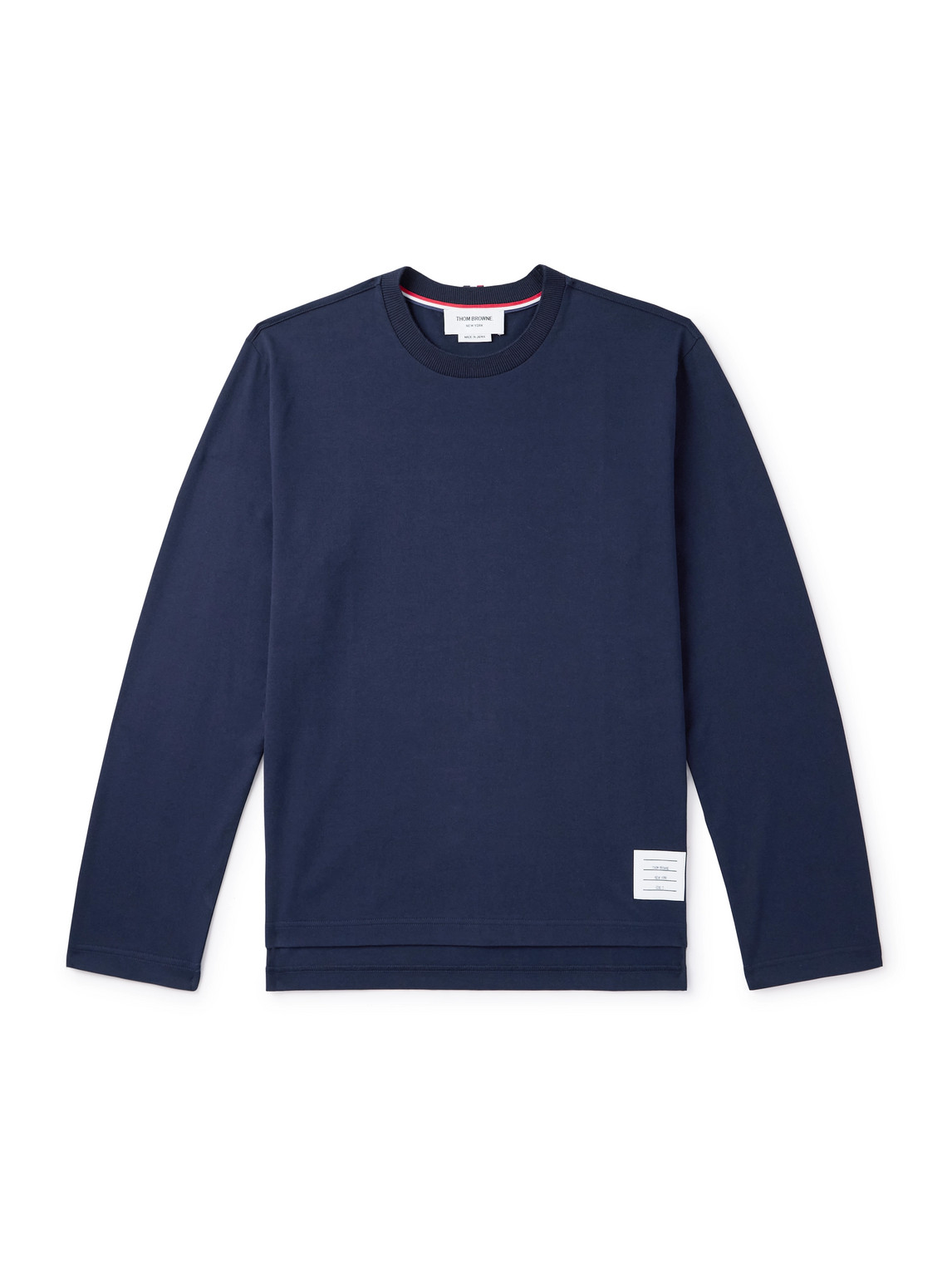 Thom Browne Logo-appliquéd Striped Cotton-jersey T-shirt In Blue