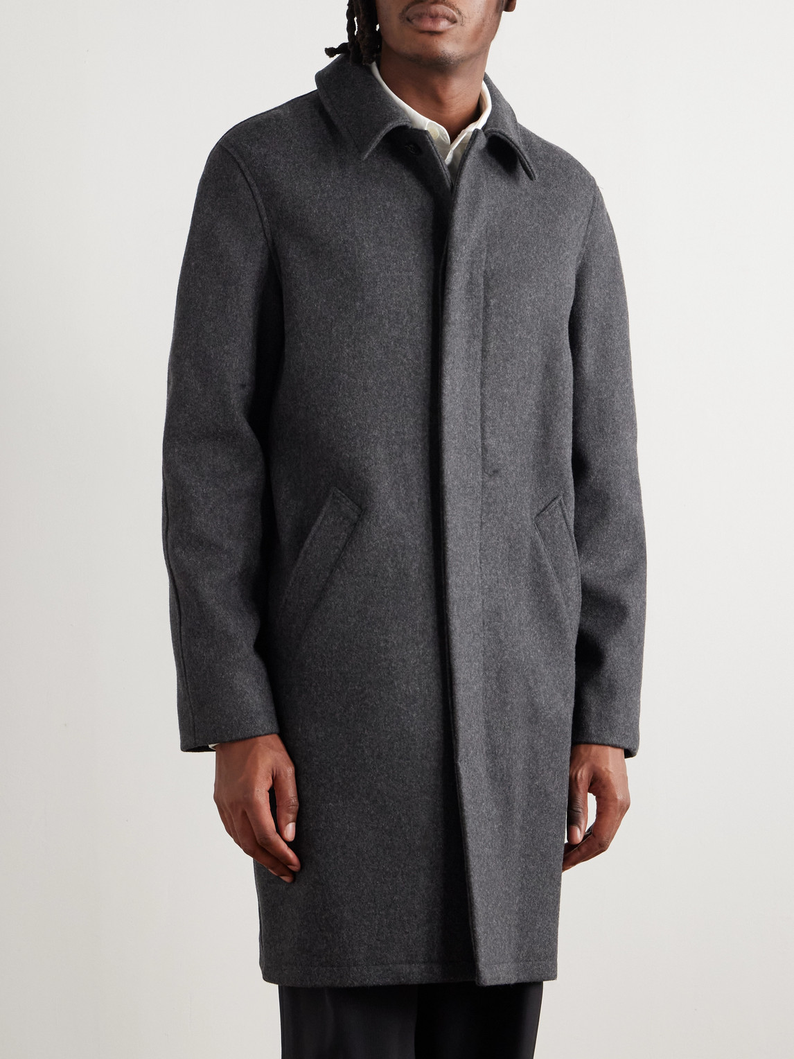 Apc Auster Brushed Wool-blend Coat In Gray