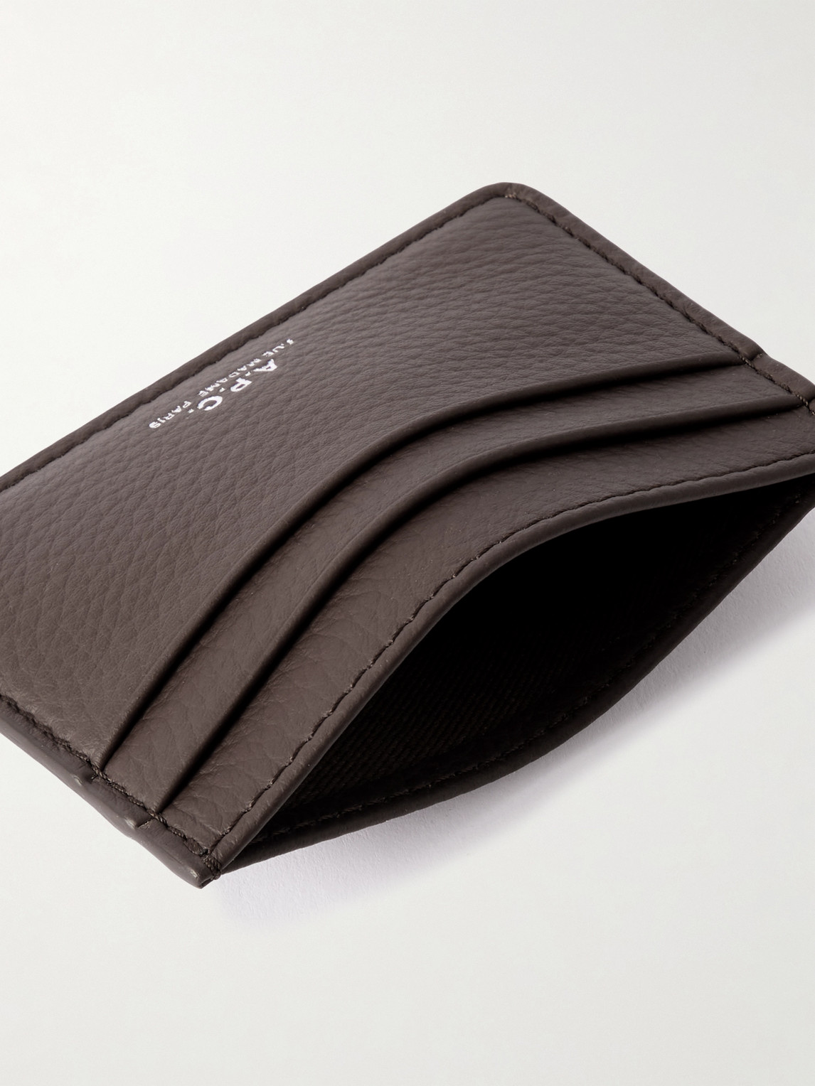Apc Logo-print Full-grain Leather Cardholder In Brown