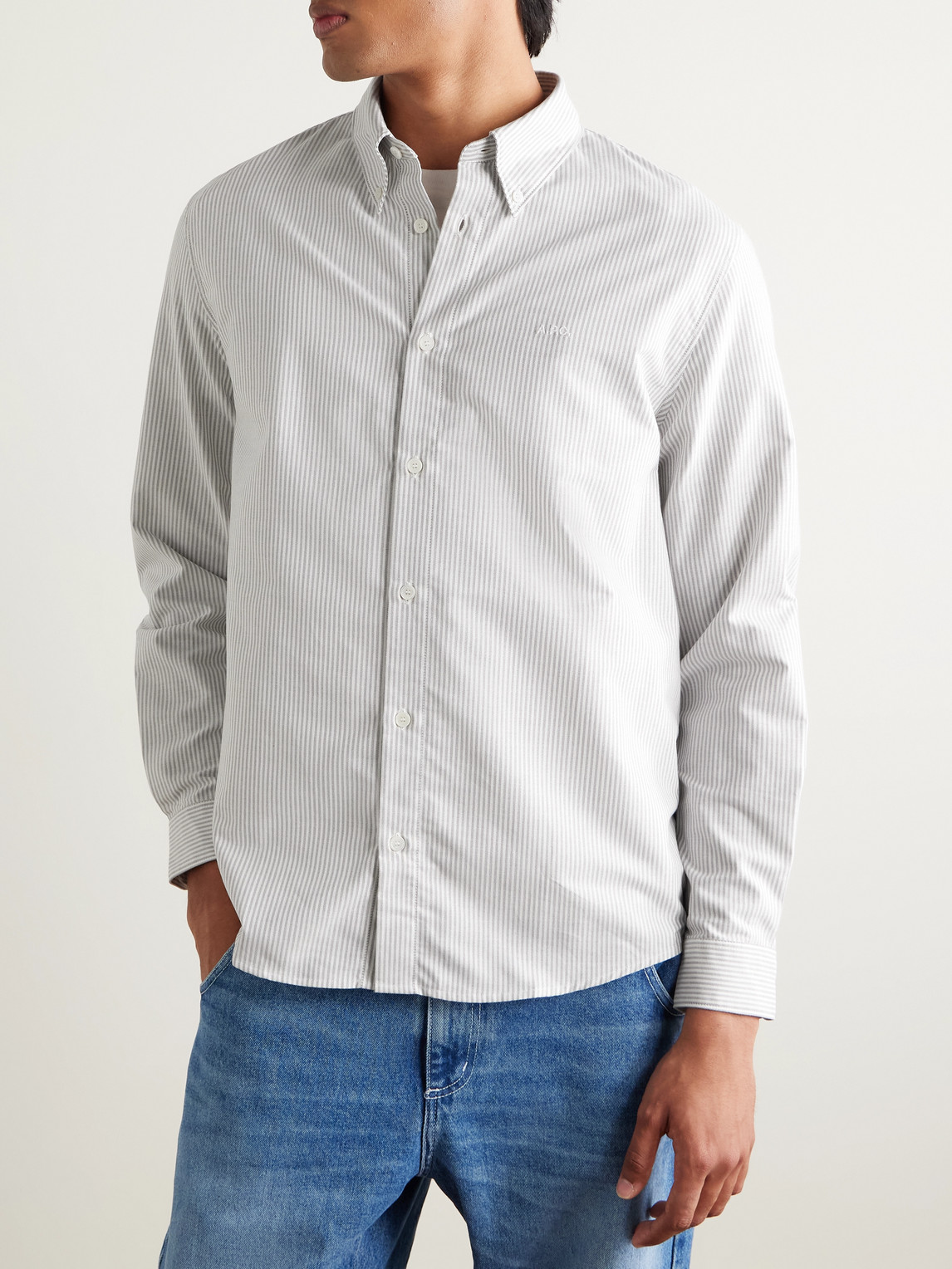 Apc Greg Button-down Collar Striped Cotton Oxford Shirt In White