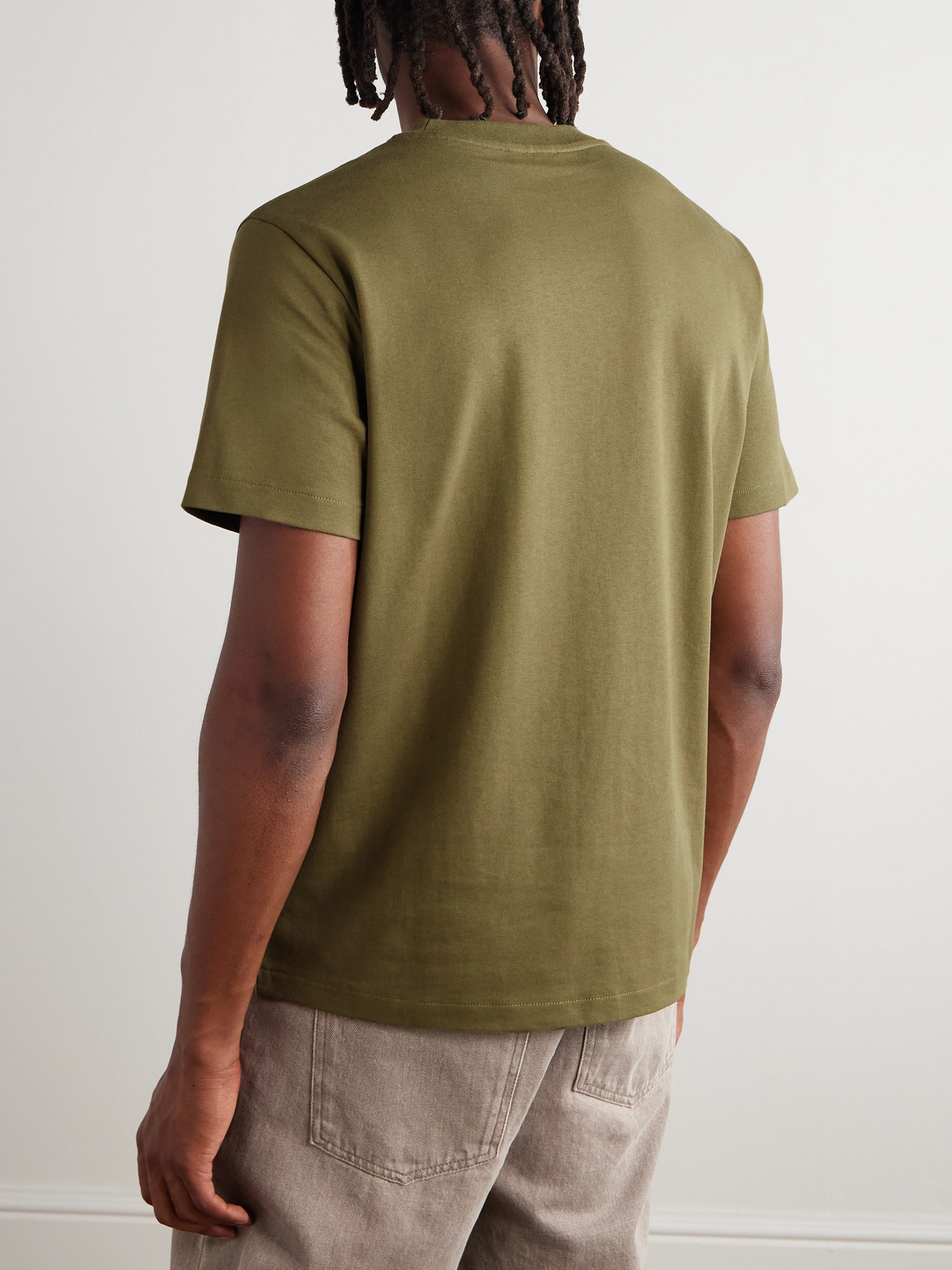 Apc Logo-embroidered Cotton-jersey T-shirt In Green