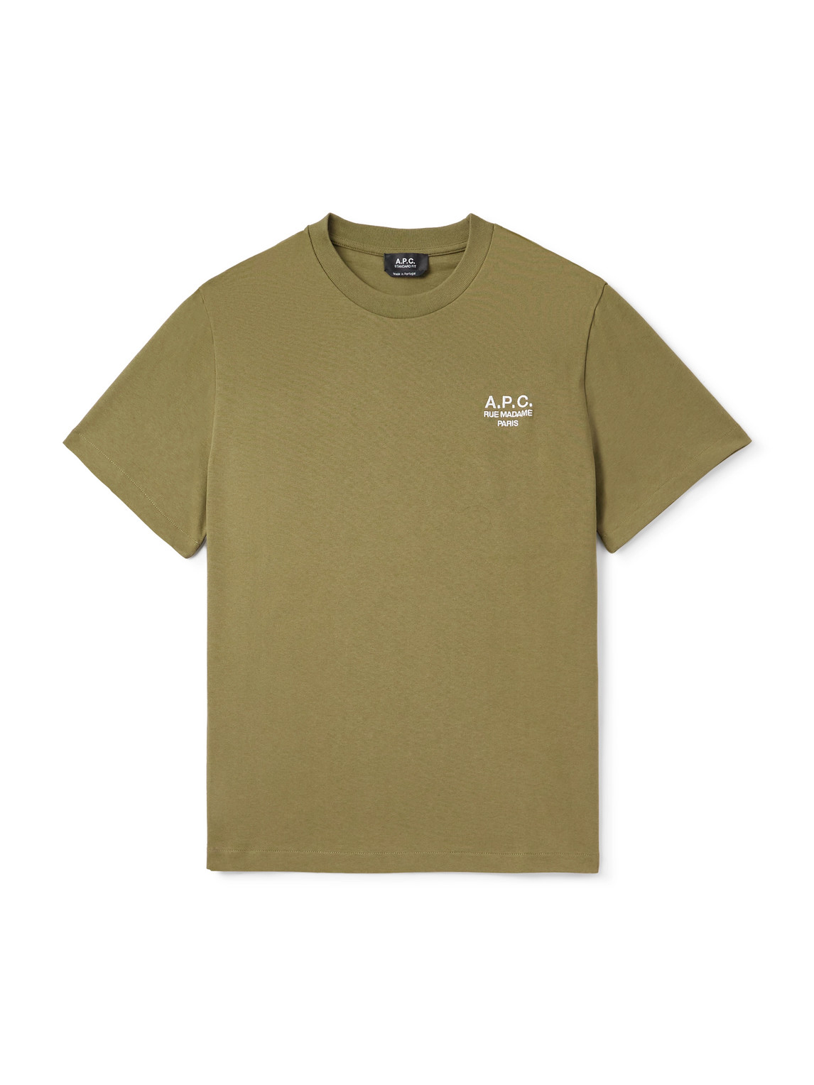 Apc Logo-embroidered Cotton-jersey T-shirt In Green