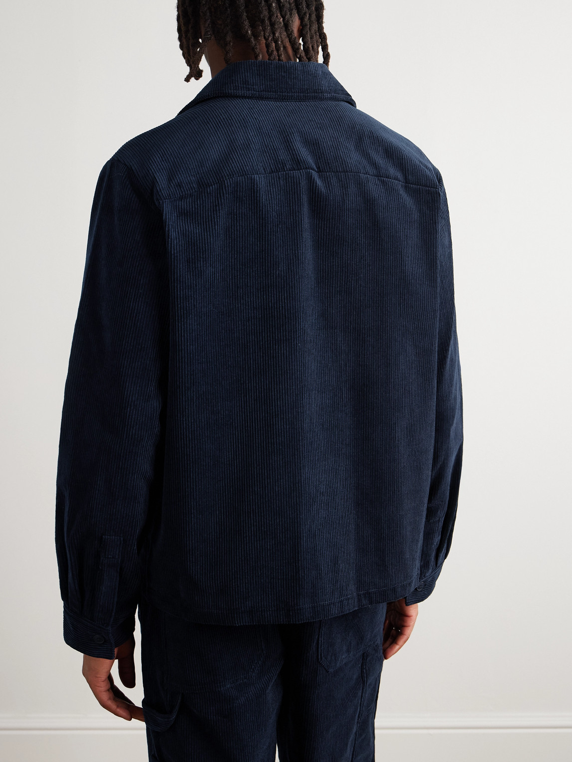 Apc Leon Logo-embroidered Cotton-corduroy Overshirt In Blue