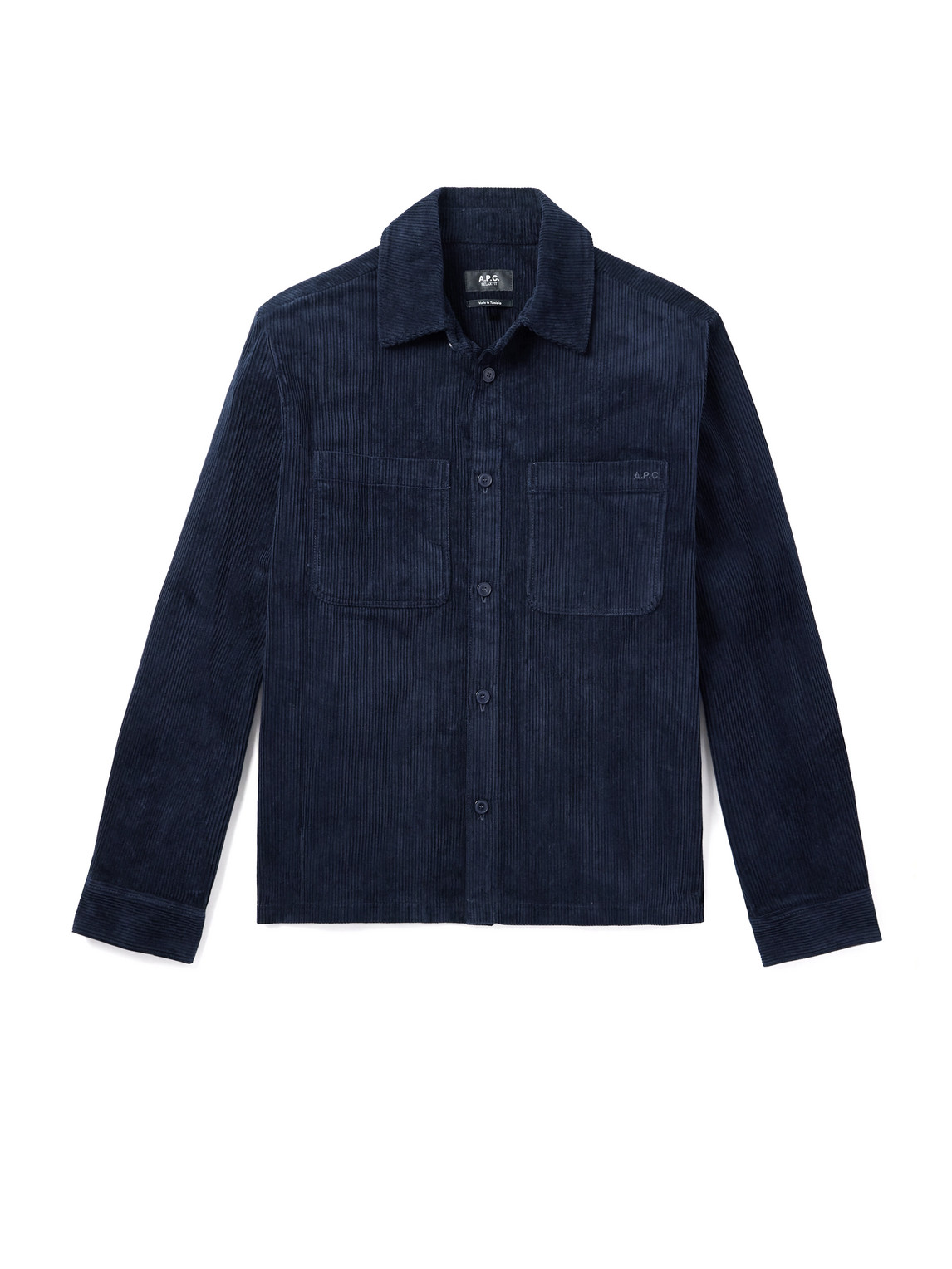 Apc Leon Logo-embroidered Cotton-corduroy Overshirt In Blue