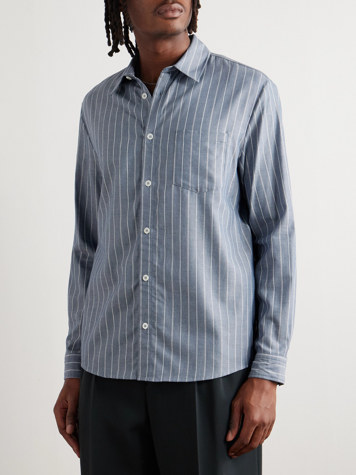 Apc Clement Striped Cotton And Wool-blend Shirt In Blue