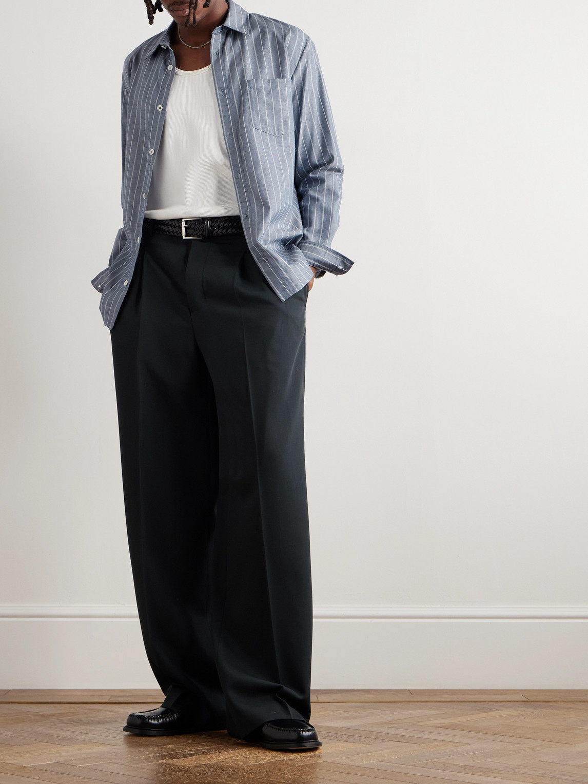 Apc Clement Striped Cotton And Wool-blend Shirt In Blue
