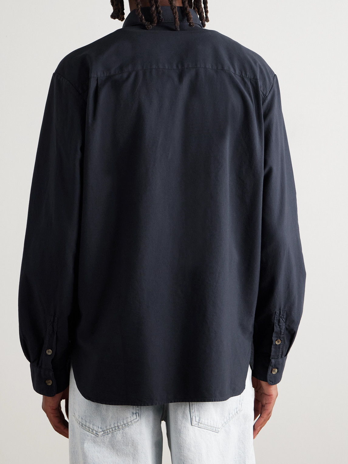 Apc Mateo Button-down Collar Logo-embroidered Cotton-twill Shirt In Black