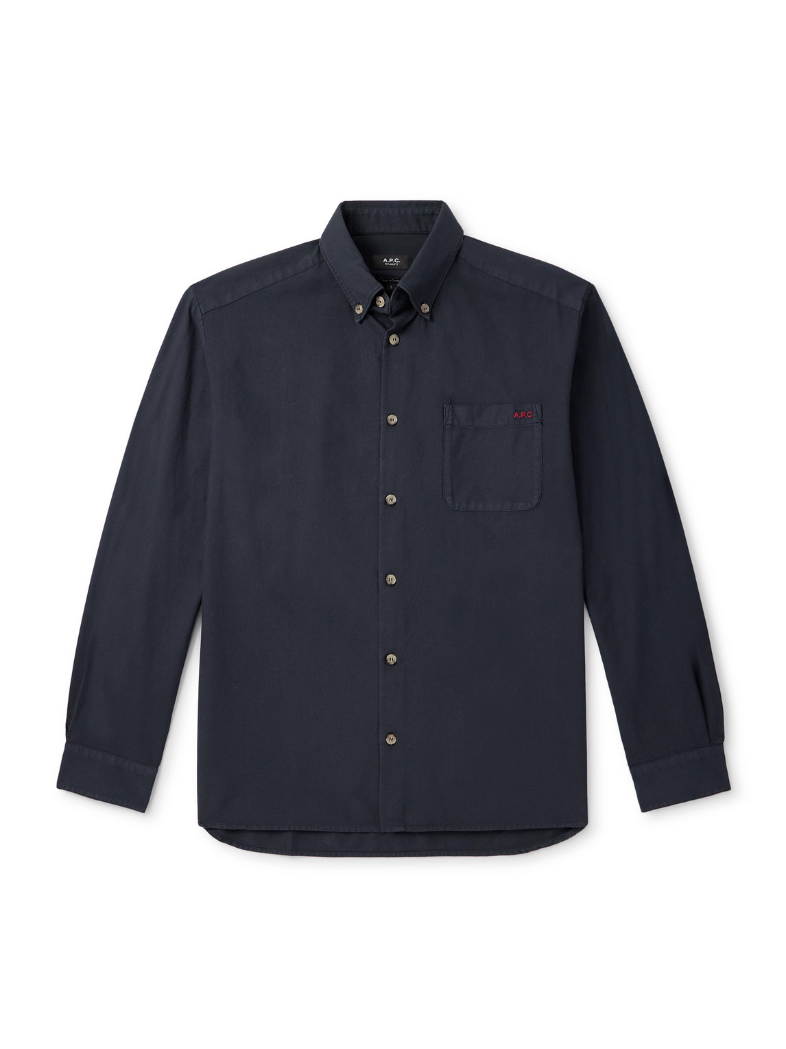 Apc Mateo Button-down Collar Logo-embroidered Cotton-twill Shirt In Black