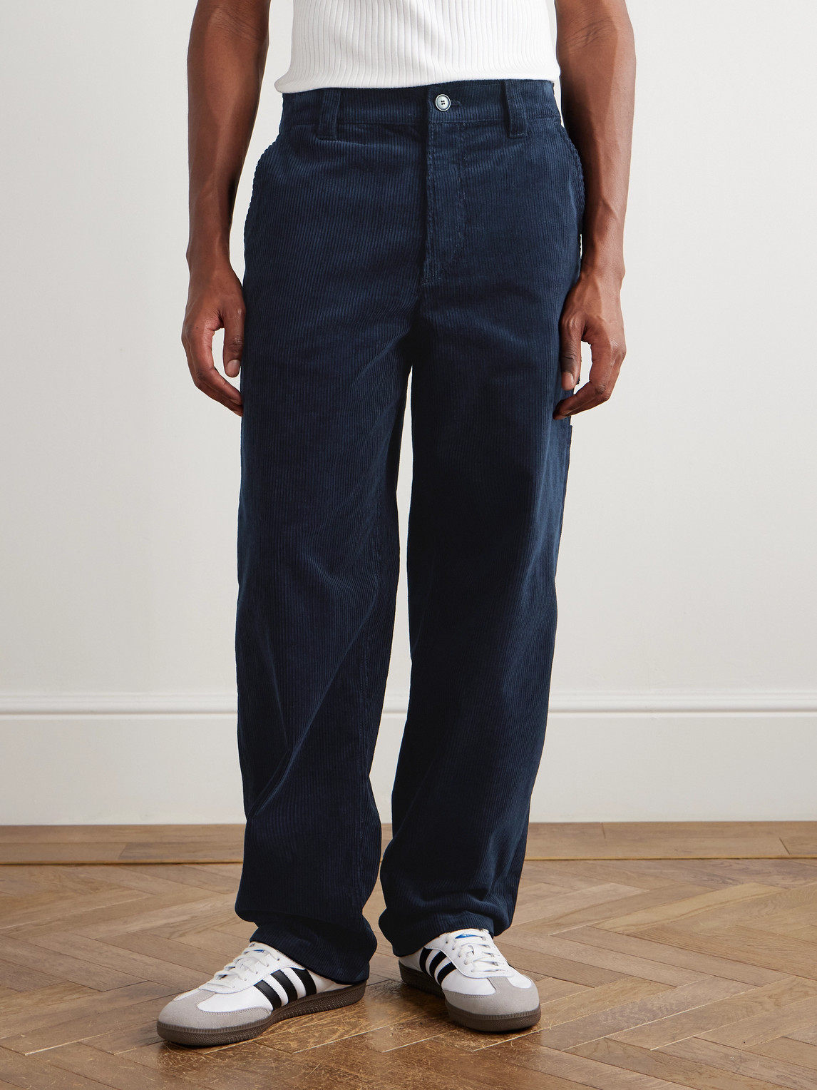 Apc Fergus Straight-leg Cotton-blend Corduroy Trousers In Blue
