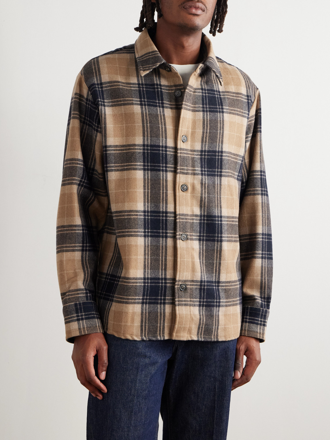 Apc Bobby Oversized Checked Wool-blend Flannel Overshirt In Brown