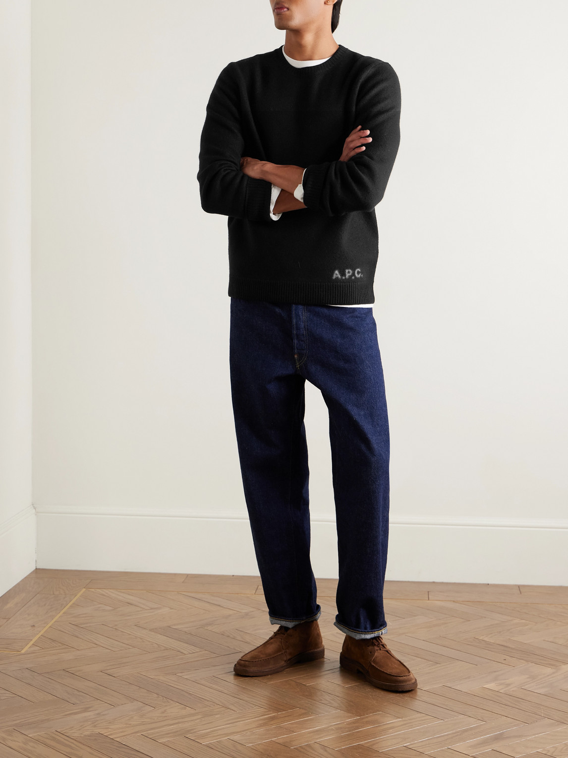 Apc Edward Logo-print Virgin Wool Sweater In Blue