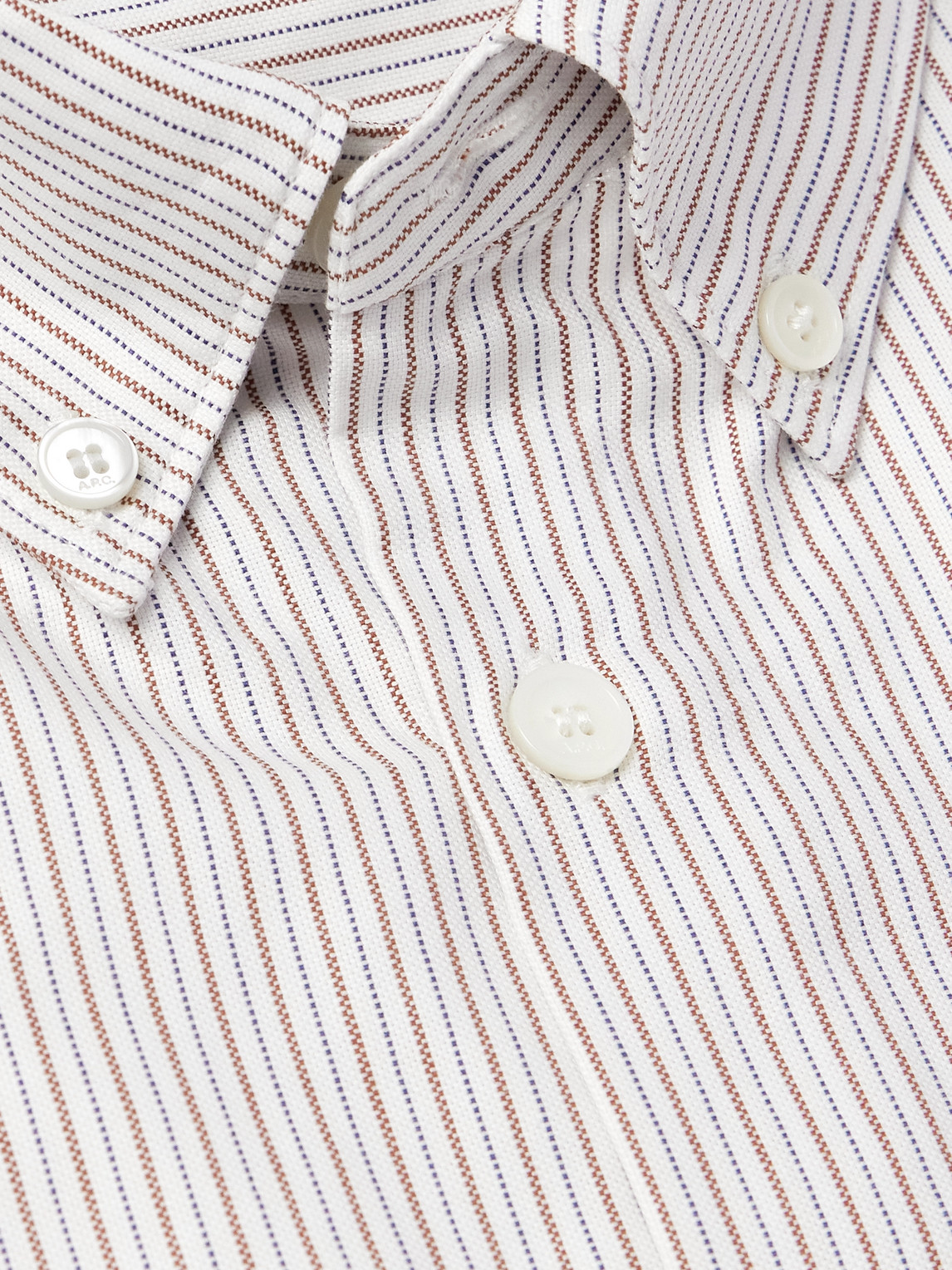 Apc Mateo Button-down Collar Pinstriped Organic Cotton Shirt In White