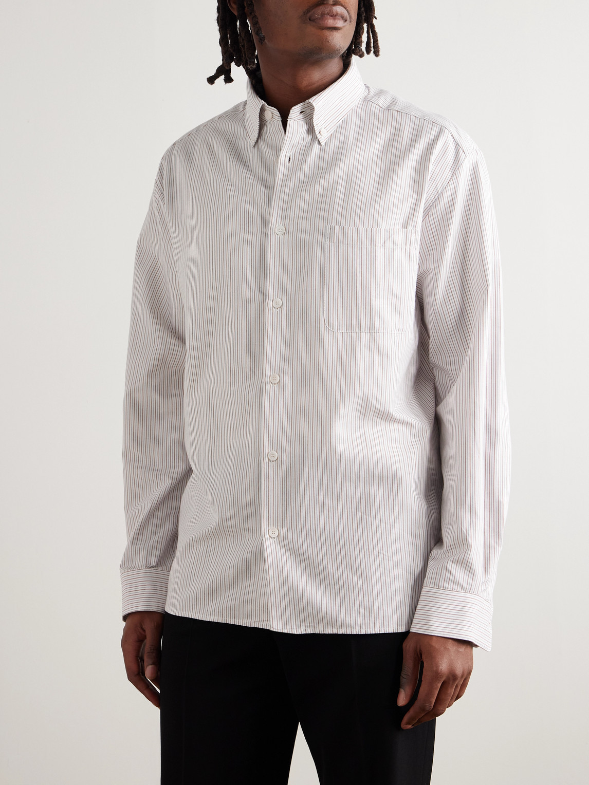 Apc Mateo Button-down Collar Pinstriped Organic Cotton Shirt In White