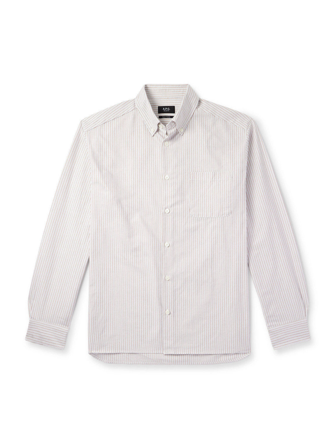 Apc Mateo Button-down Collar Pinstriped Organic Cotton Shirt In White