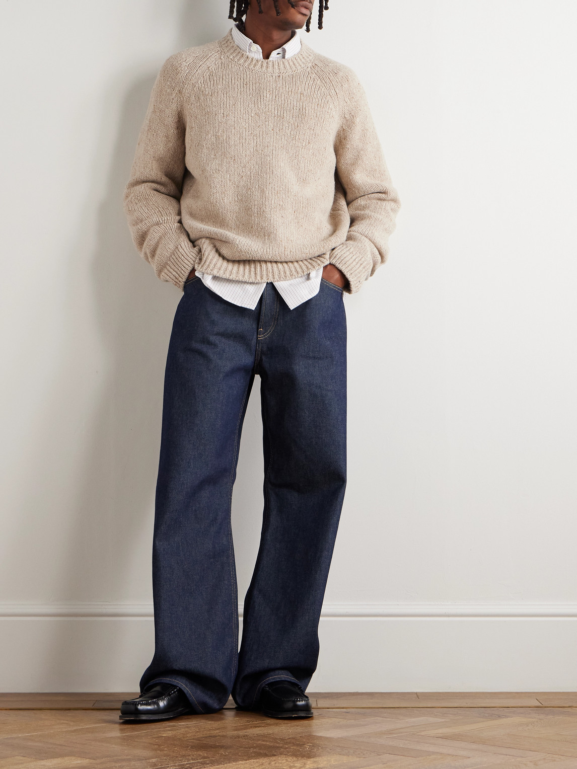 Apc Harris Flecked Merino Wool Sweater In Neutral