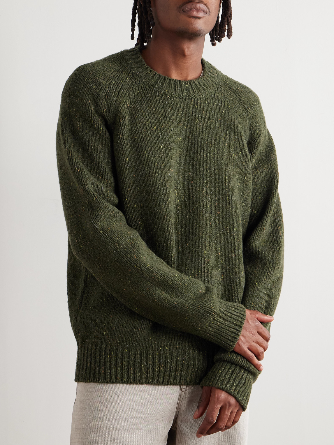 Apc Textured Knit Sweater Raglan Sleeves In Green