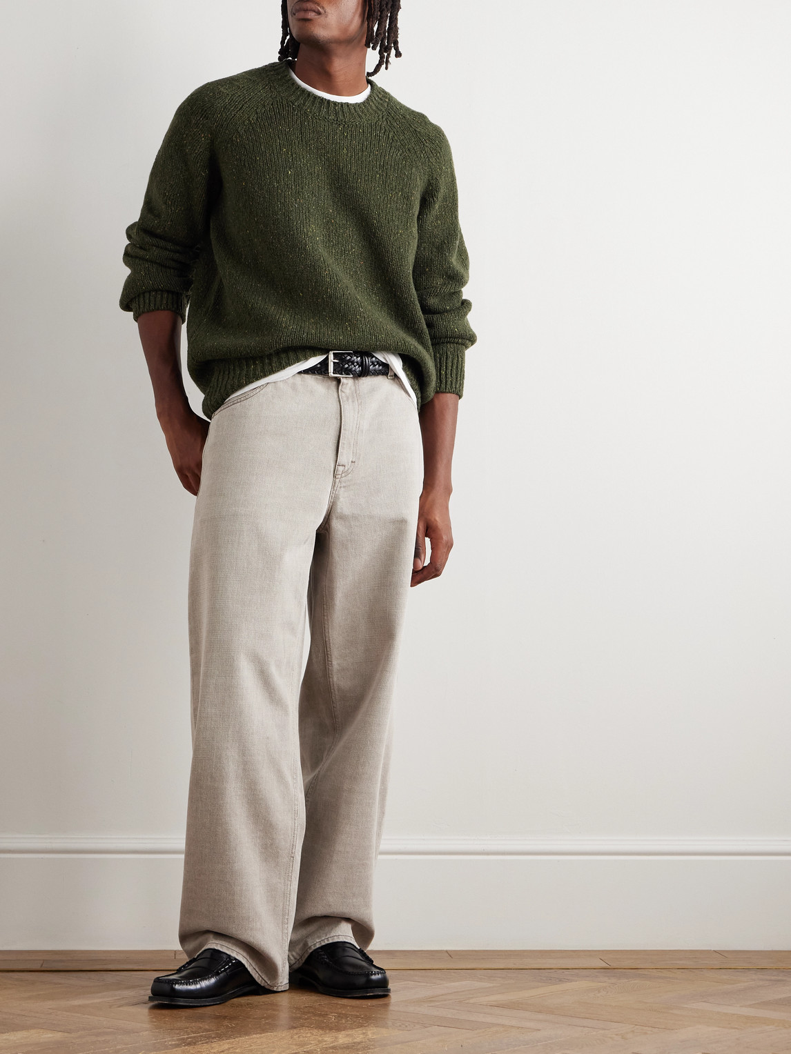 Apc Textured Knit Sweater Raglan Sleeves In Green