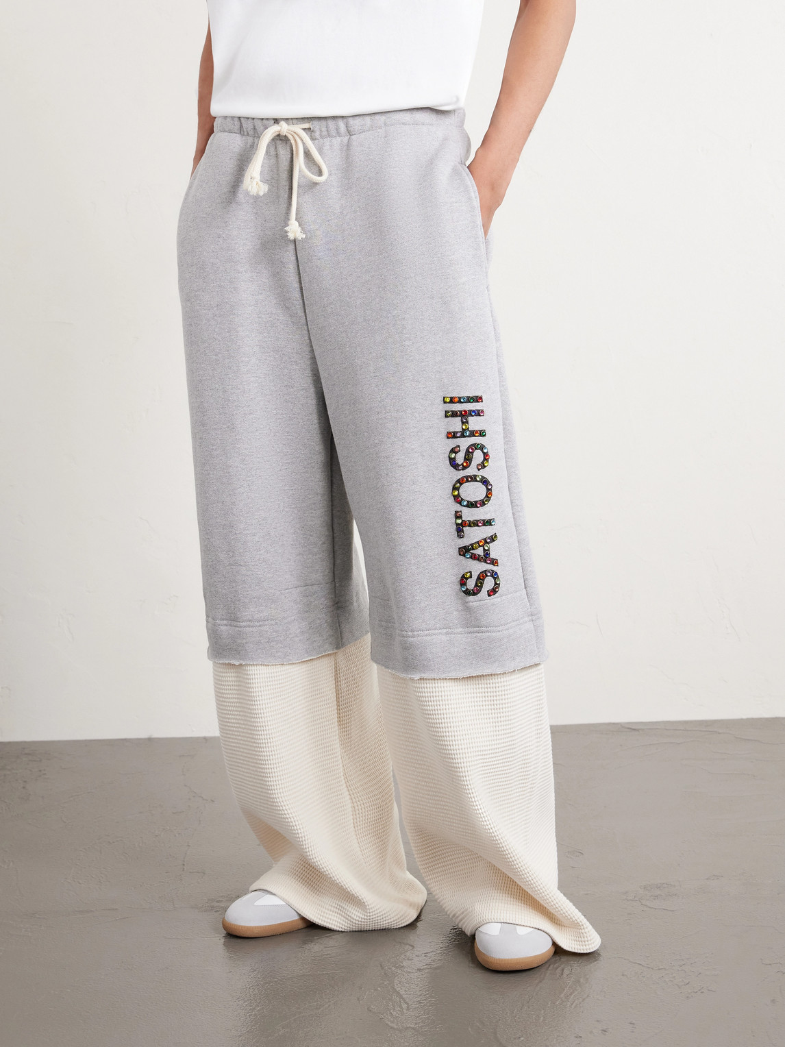  Satoshi Nakamoto - Wide-leg Logo-embellished Cotton-jersey And Waffle-knit Sweatpants - Men - Gray - S 