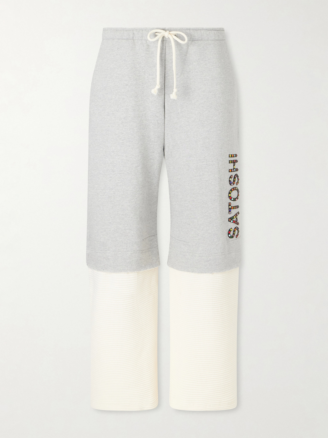 Satoshi Nakamoto Wide-leg Logo-embellished Cotton-jersey And Waffle-knit Sweatpants In White