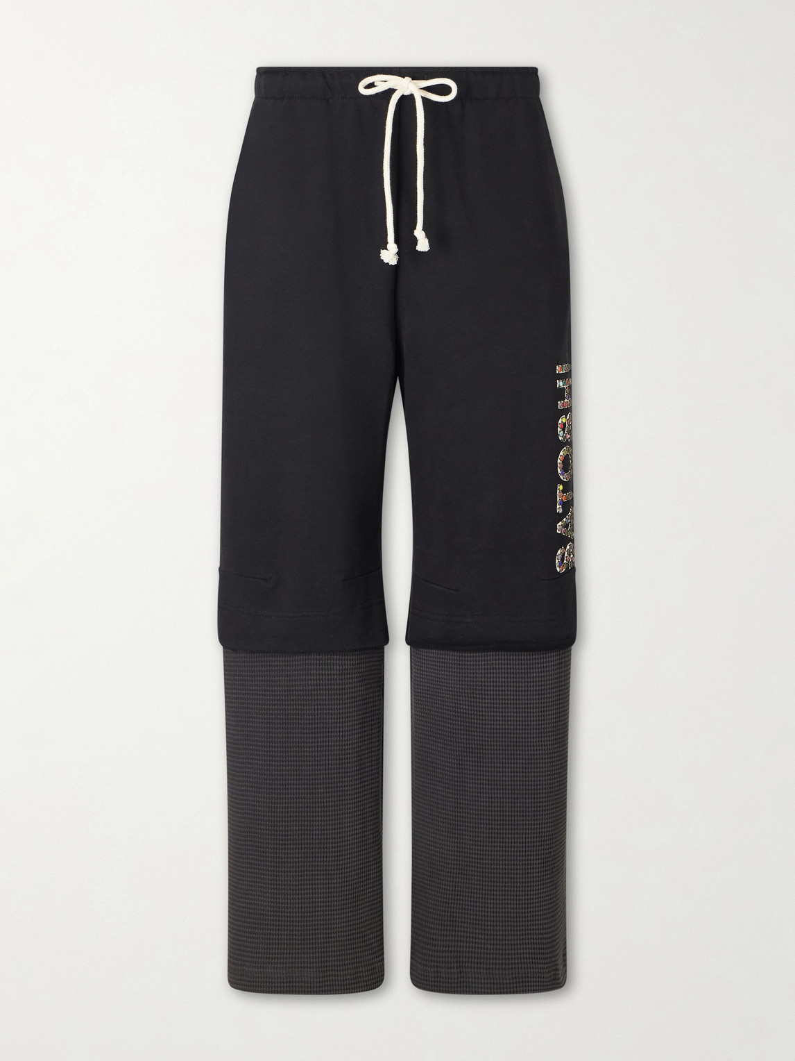 Satoshi Nakamoto Wide-leg Logo-embellished Cotton-jersey And Waffle-knit Sweatpants In Blue