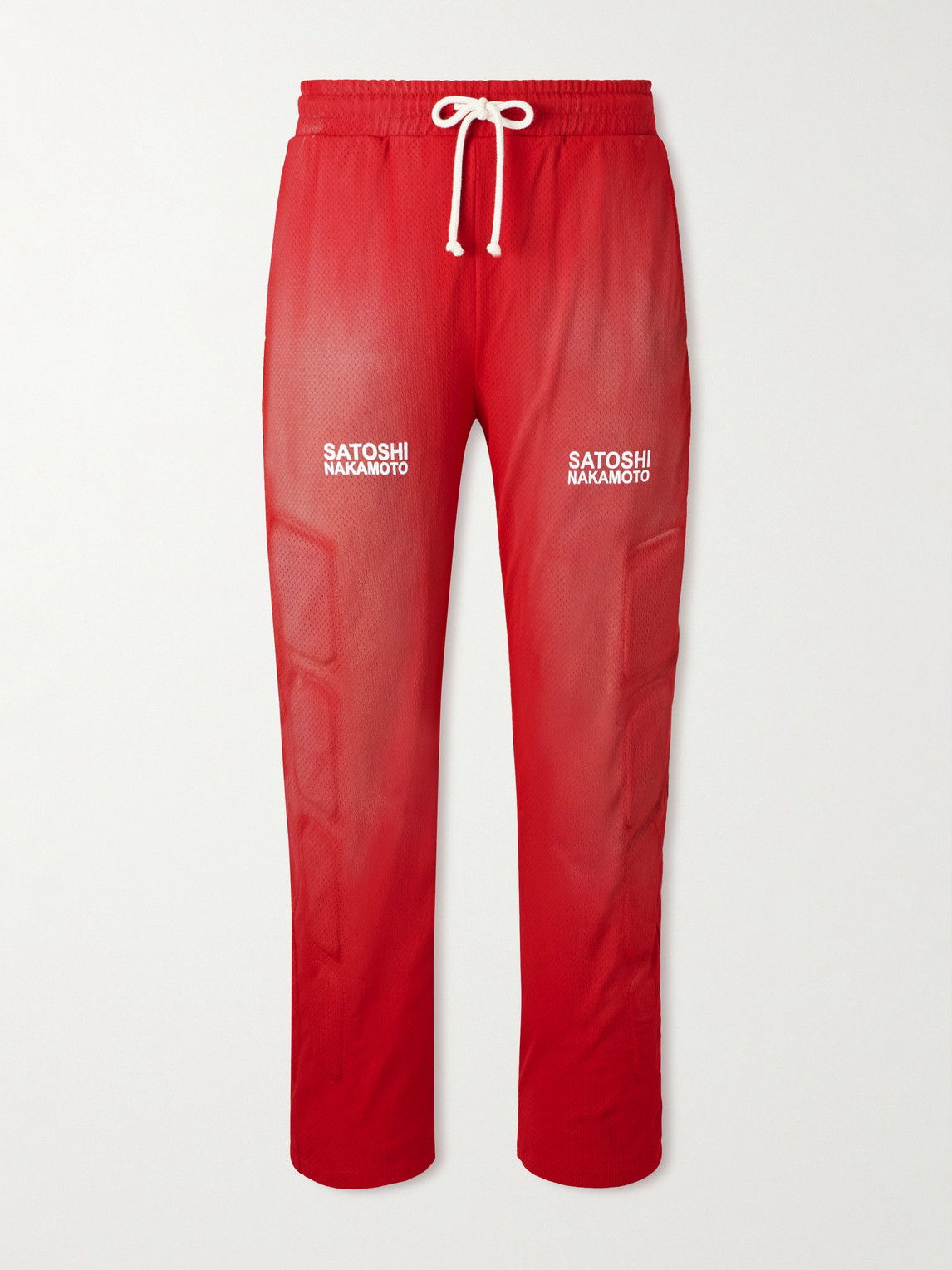Satoshi Nakamoto Straight-leg Padded Printed Mesh Sweatpants In Orange
