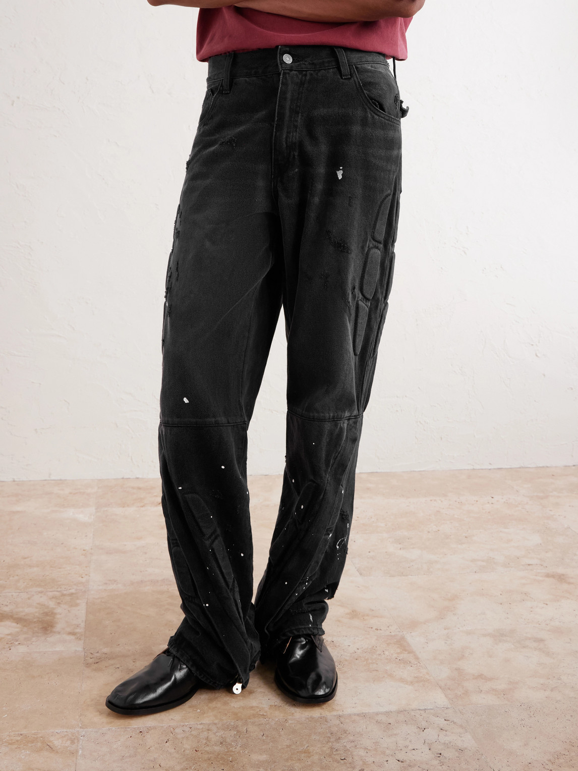 Enduro Straight-Leg Padded Paint-Splattered Jeans