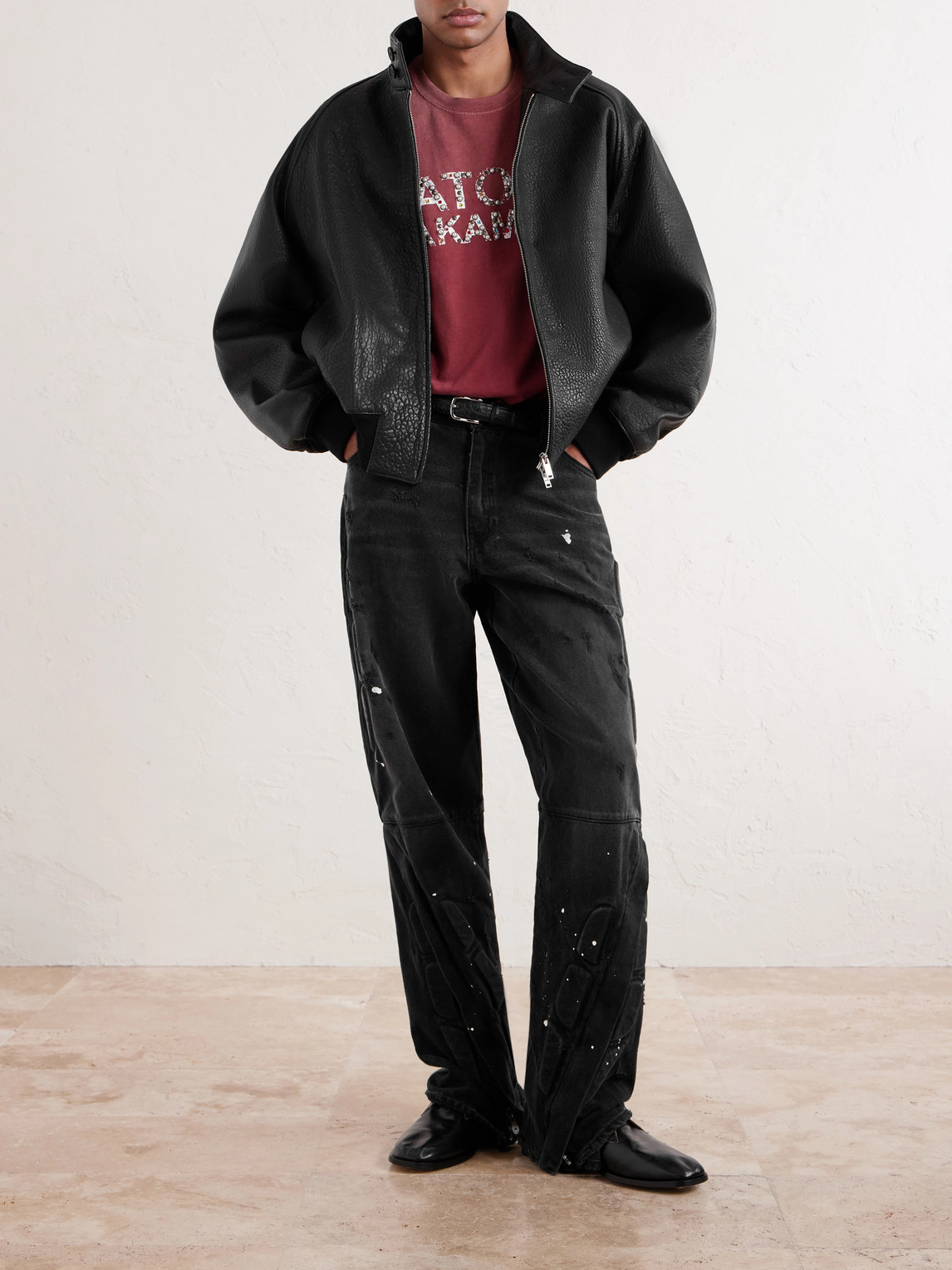 Enduro Straight-Leg Padded Paint-Splattered Jeans