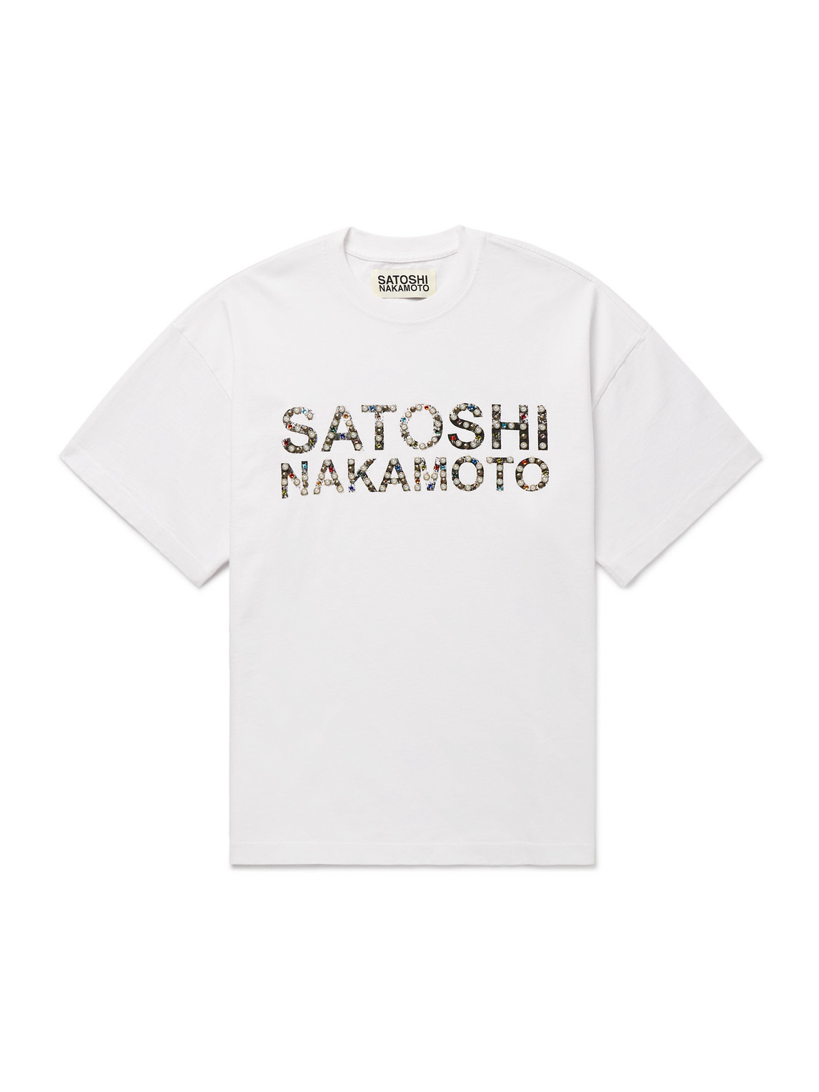 Satoshi Nakamoto Embellished Logo-print Cotton-jersey T-shirt In White