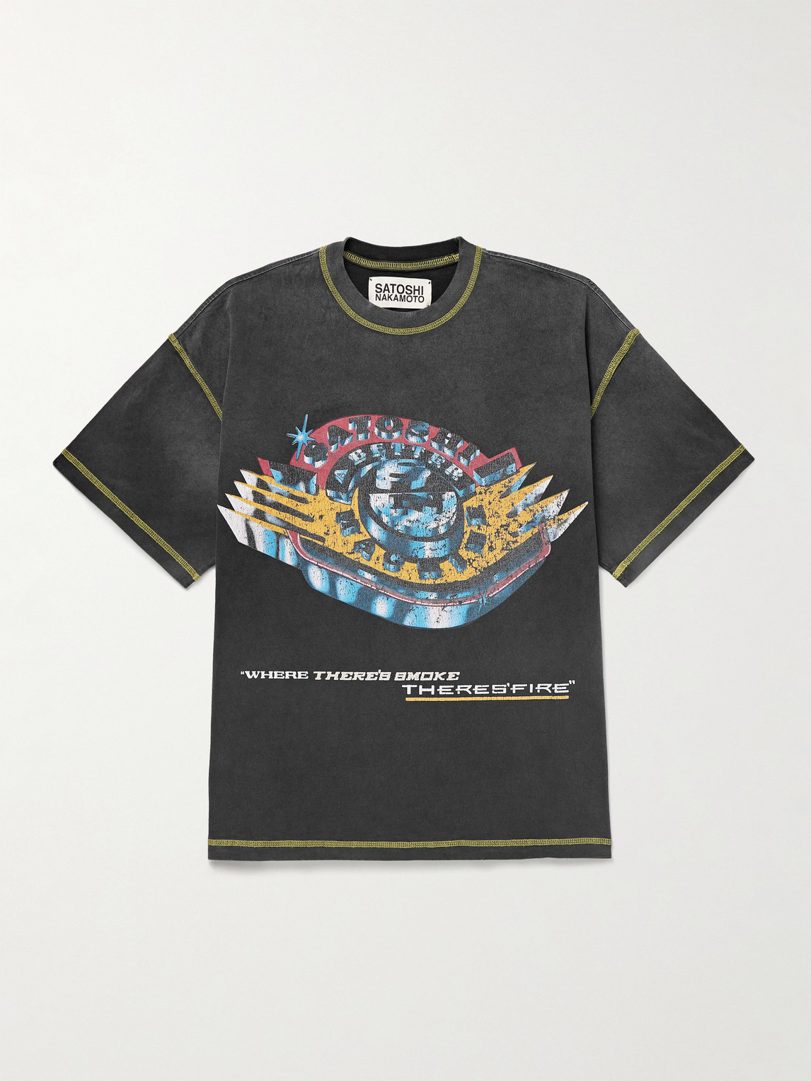 Satoshi Nakamoto Where There's Smoke, There's Fire Printed Cotton-jersey T-shirt In Black