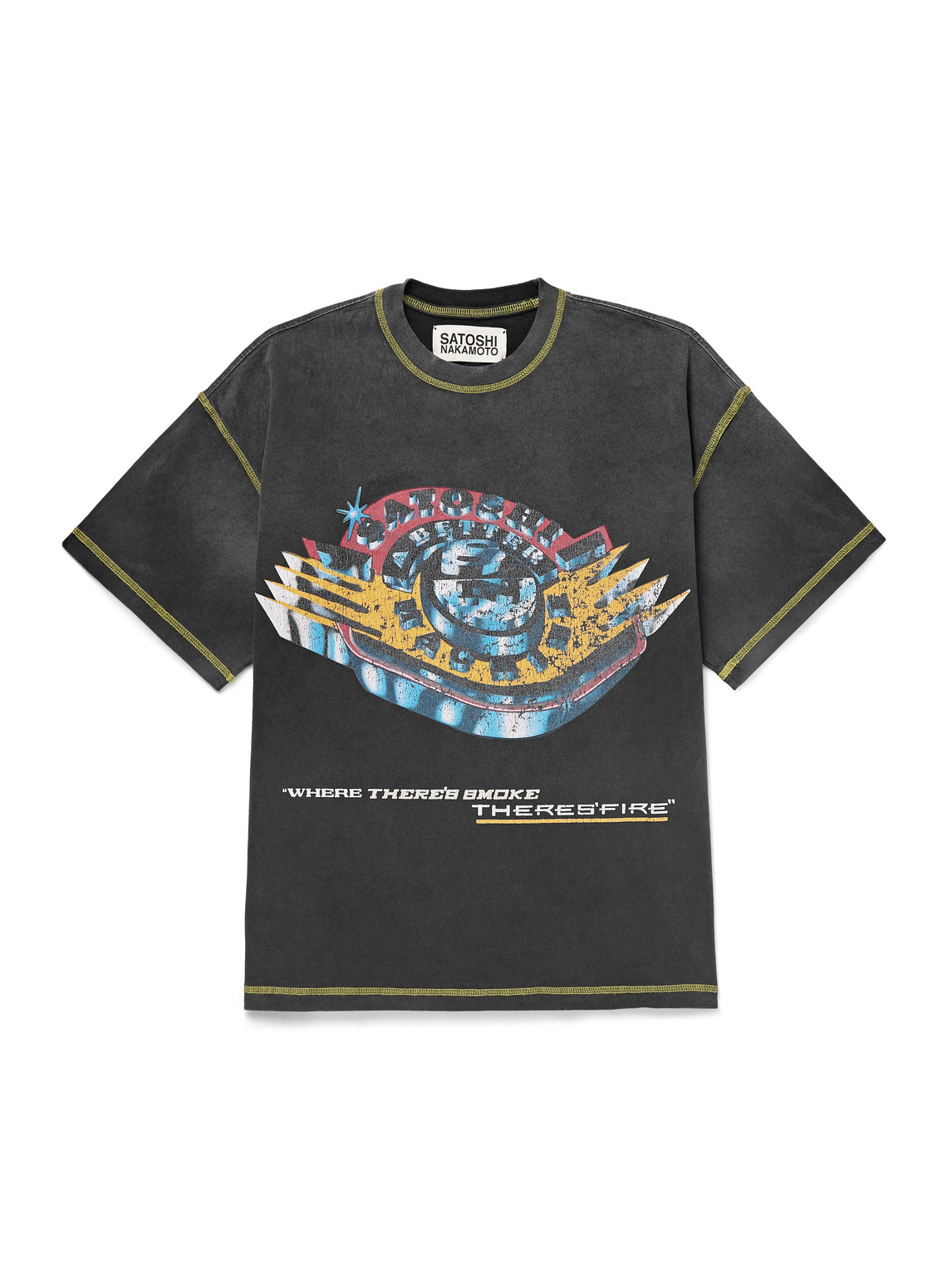 Satoshi Nakamoto Where There's Smoke, There's Fire Printed Cotton-jersey T-shirt In Black