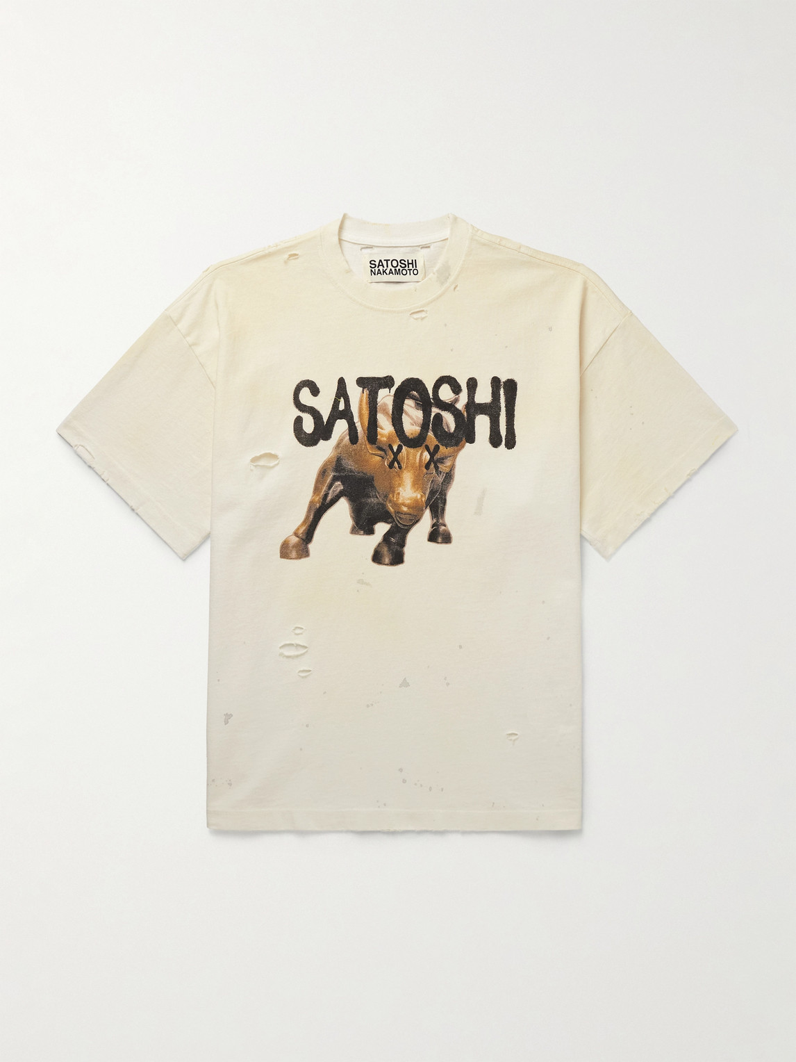Satoshi Nakamoto Wall Street Distressed Logo-Print Cotton-Jersey T-Shirten