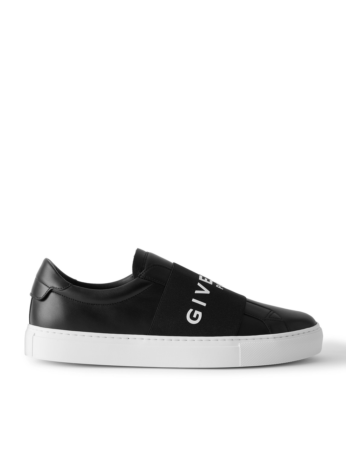 Givenchy Urban Street Logo-appliquéd Webbing-trimmed Leather Slip-on Sneakers In Black