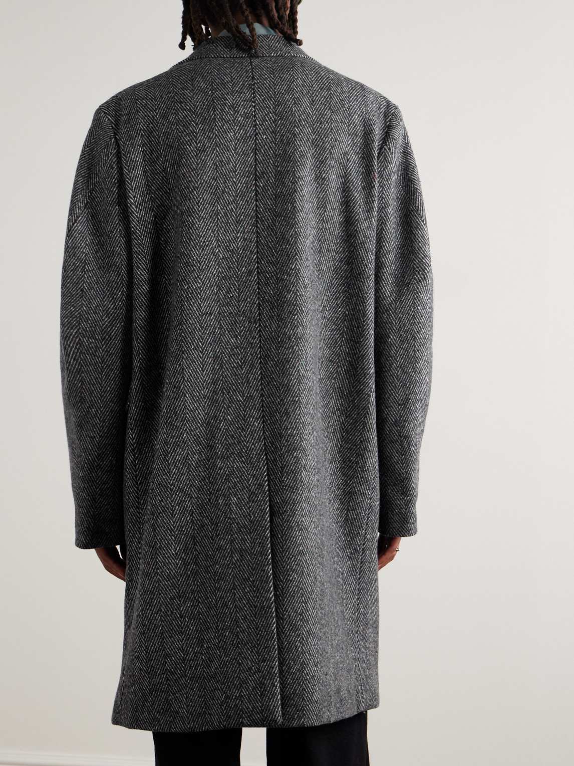 Givenchy Herringbone-pattern Notched-lapel Coat In Gray