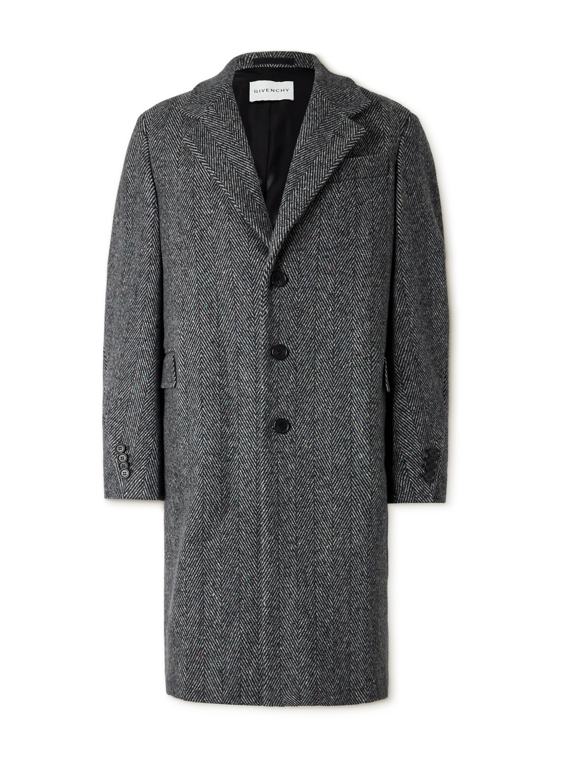 Givenchy Herringbone-pattern Notched-lapel Coat In Gray