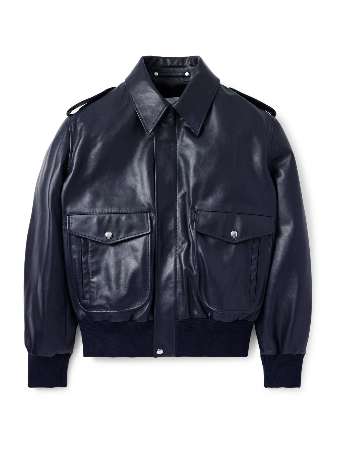 Givenchy Leather Bomber Jacket In Blue