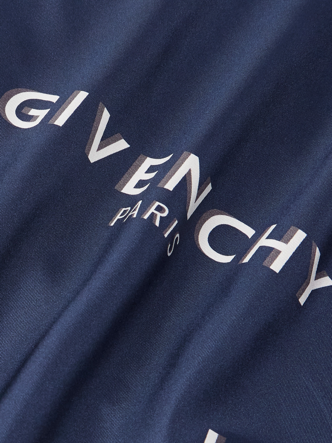 Givenchy Convertible-collar Logo-print Silk-twill Shirt In Blue